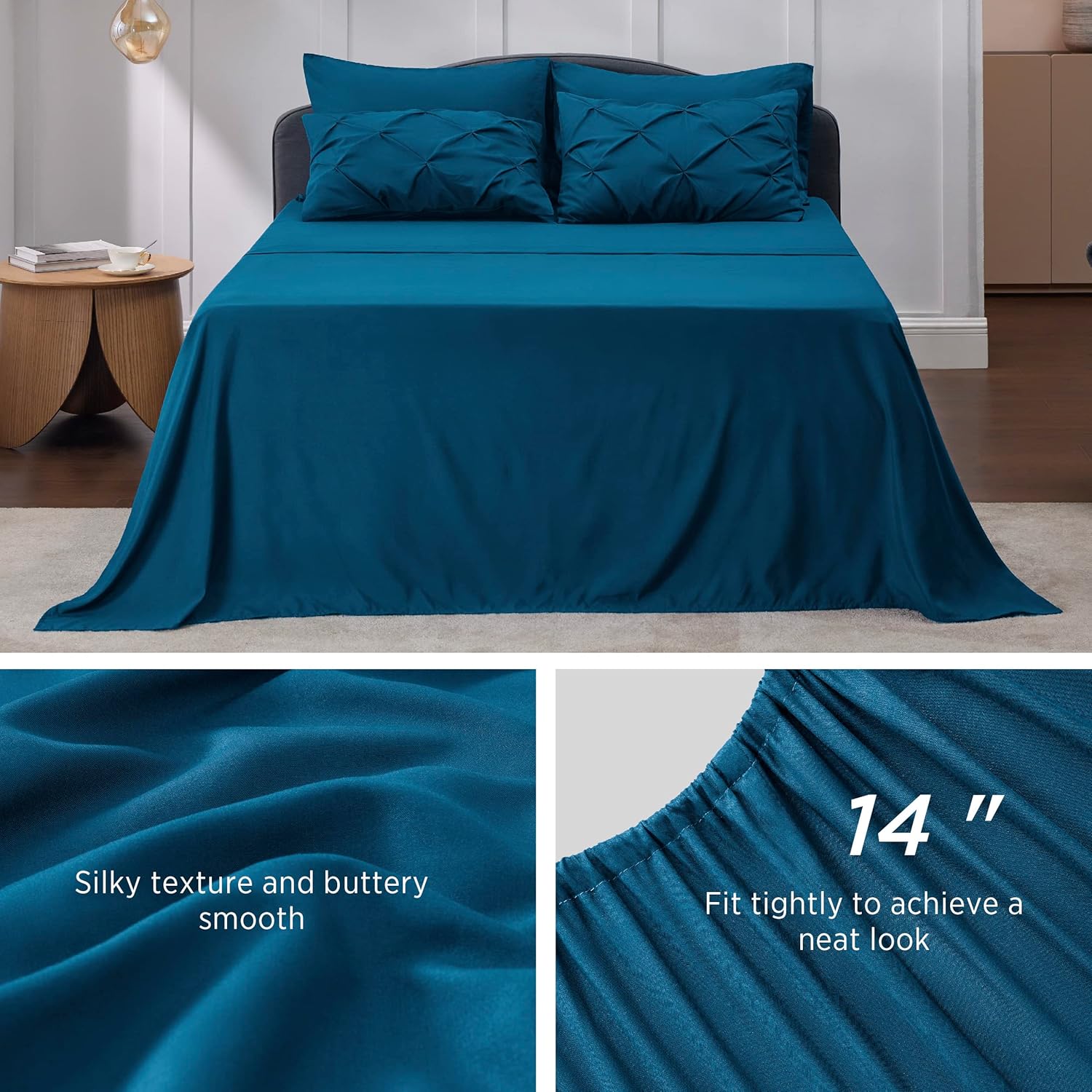 BEDSURE Juego de ropa de cama con edredón tamaño individual de 5 piezas, diseño de pliegues, con edredón, sábanas, funda de almohada y funda