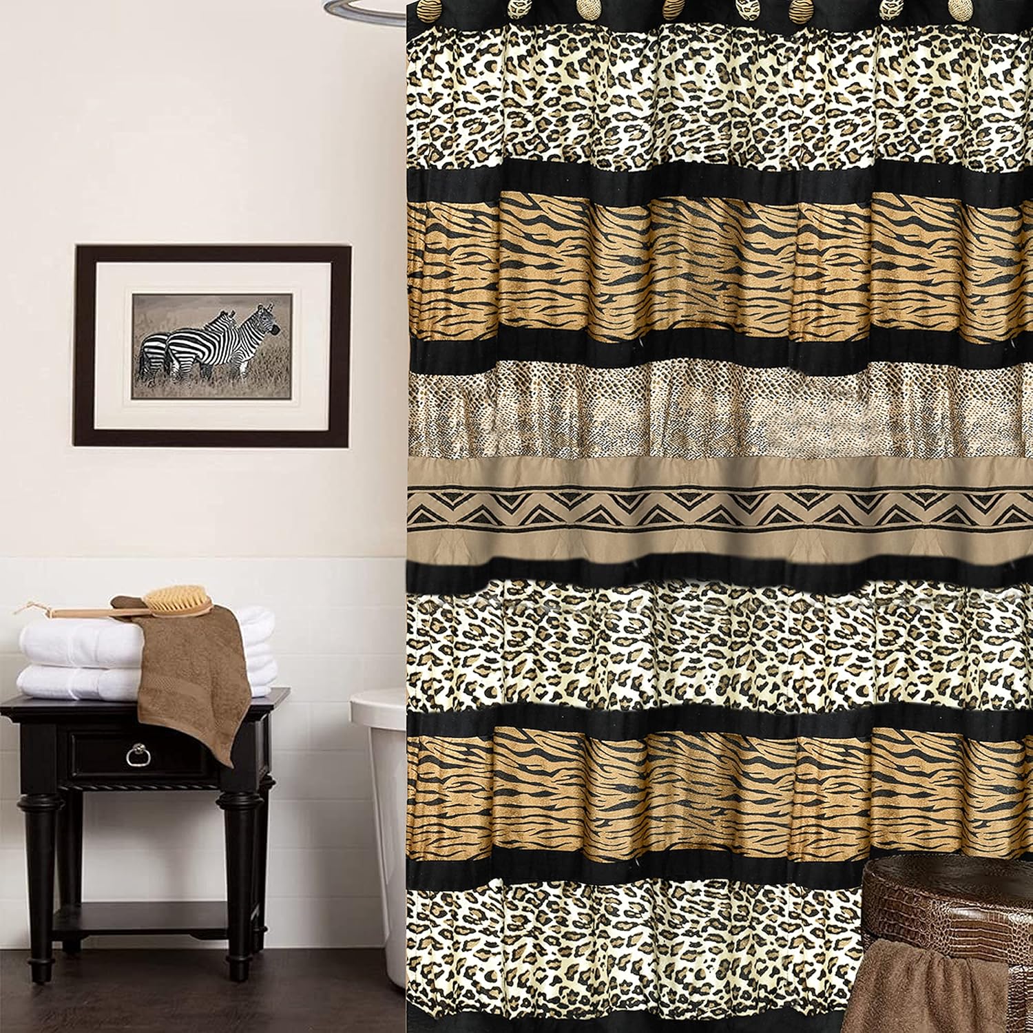 Popular Bath Cortina de ducha, colección Jezella, estampado animal
