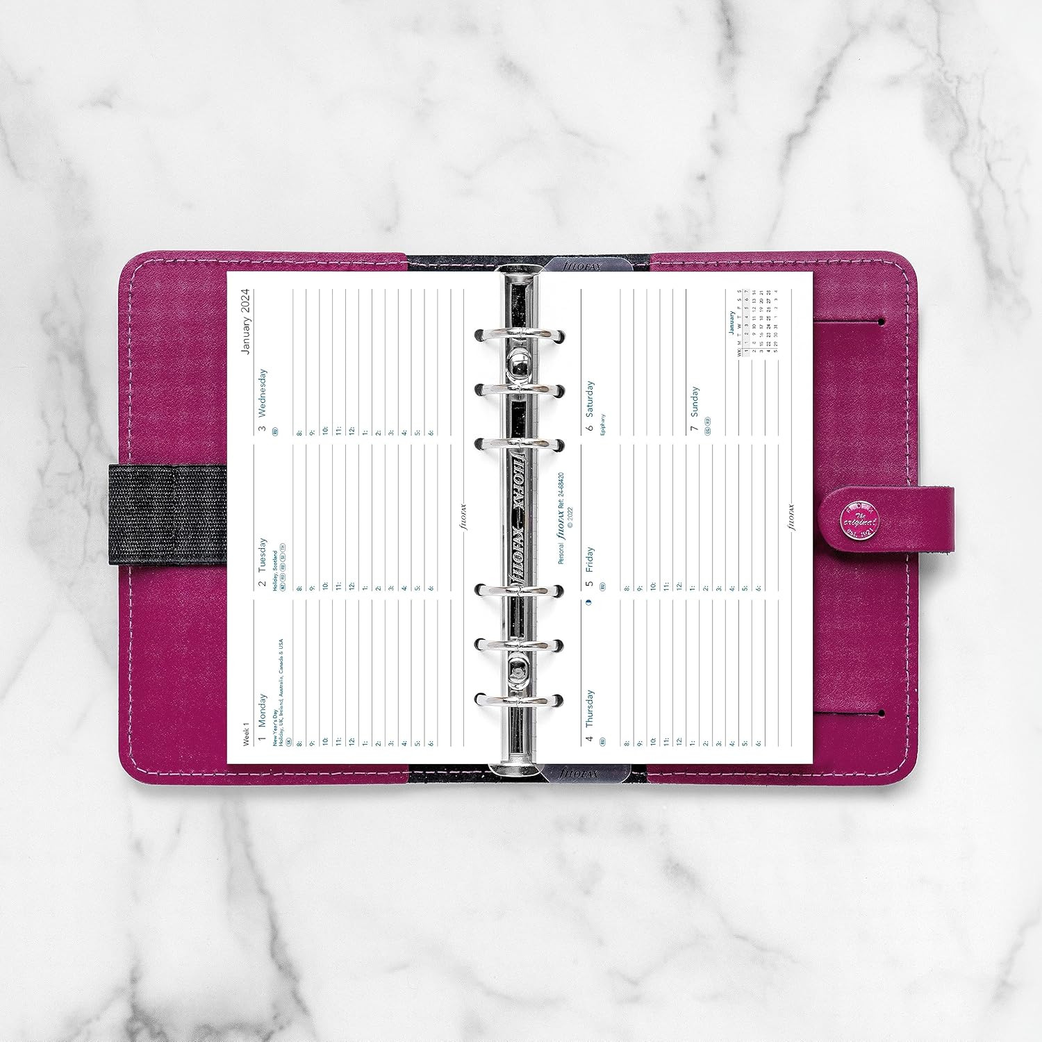Filofax Recambio de diario para calendario, tamaño personalcompacto, vista semanal con citas, horizontal, papel blanco, a rayas, inglés, 2024