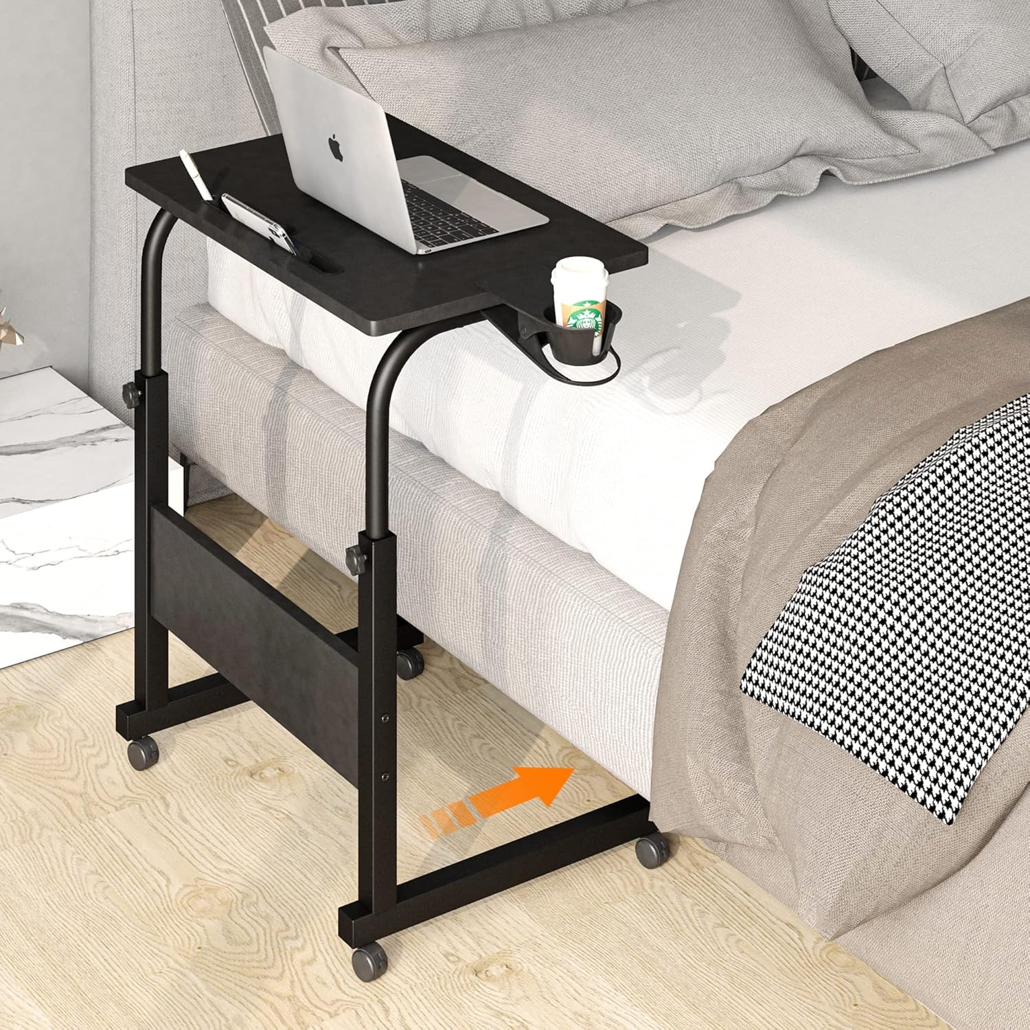 Klvied Escritorio de pie de altura ajustable, escritorio de pie con soporte para tazas, escritorio portátil para laptop, móvil, escritorio para