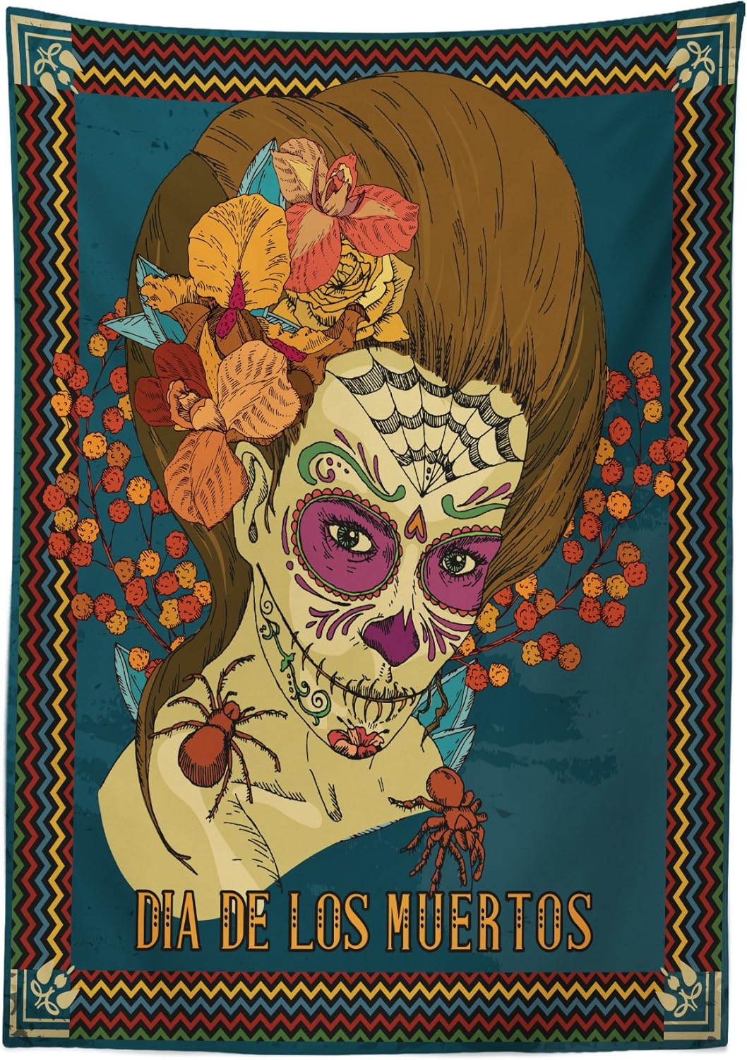 Ambesonne Mantel del Día de los Muertos, Dia de Los Muertos, estampado de niña con corazones de rosas, mantel rectangular para decoración de comedor
