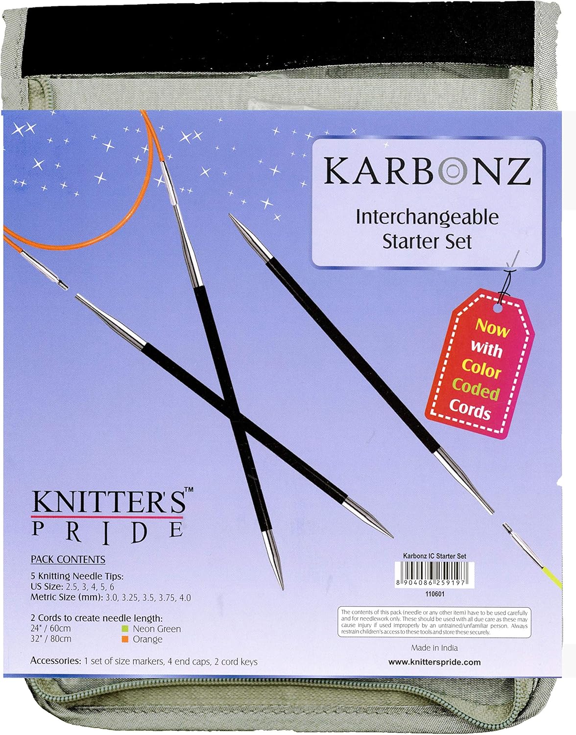 Knitter’s Pride Karbonz 110601 – Juego de agujas de tejer intercambiables con 1 bolsa de proyectos Artsiga Crafts