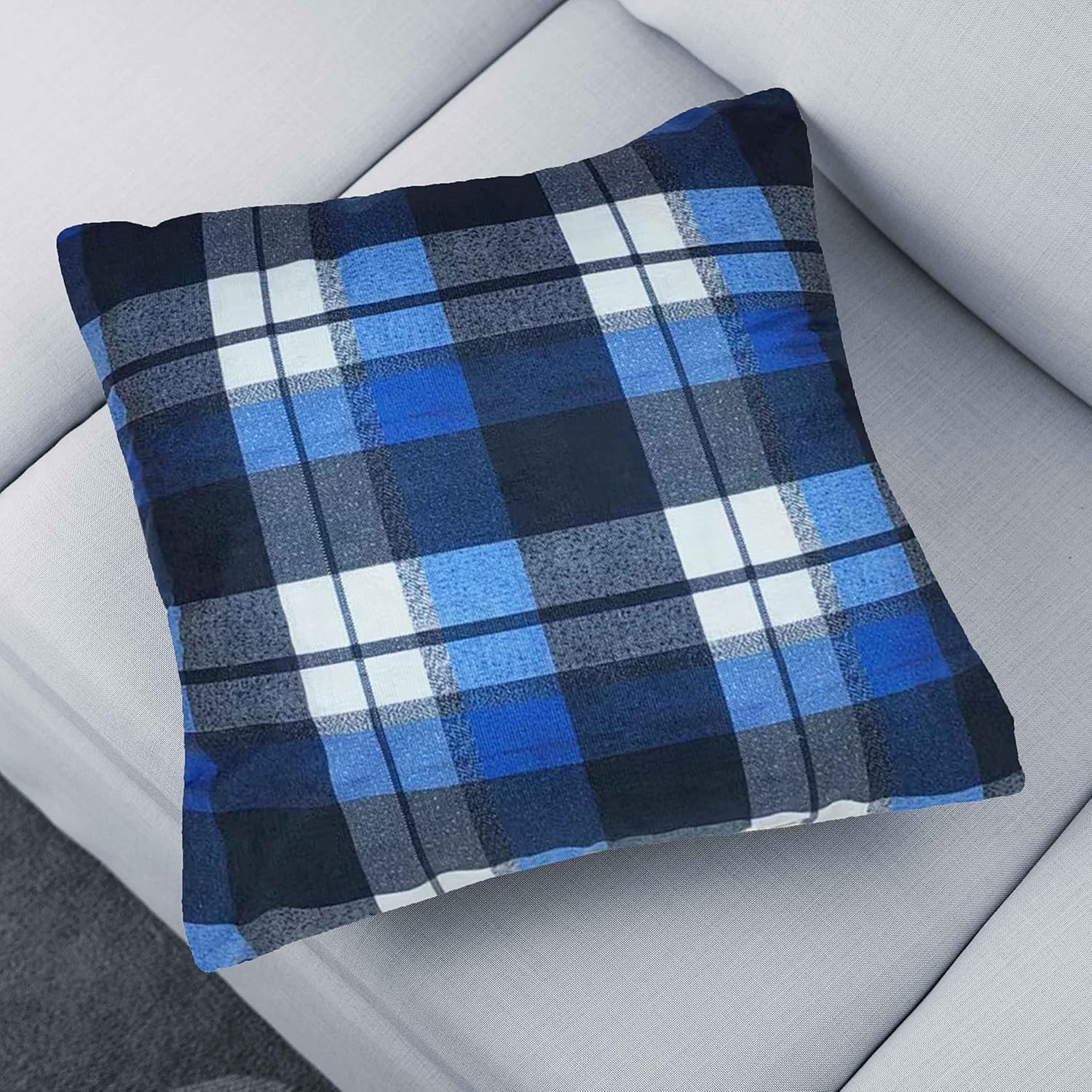 Juego de 2 fundas de almohada decorativas a cuadros azules de 18 x 18 pulgadas, fundas de almohada azules y grises para sofá de sala de estar y