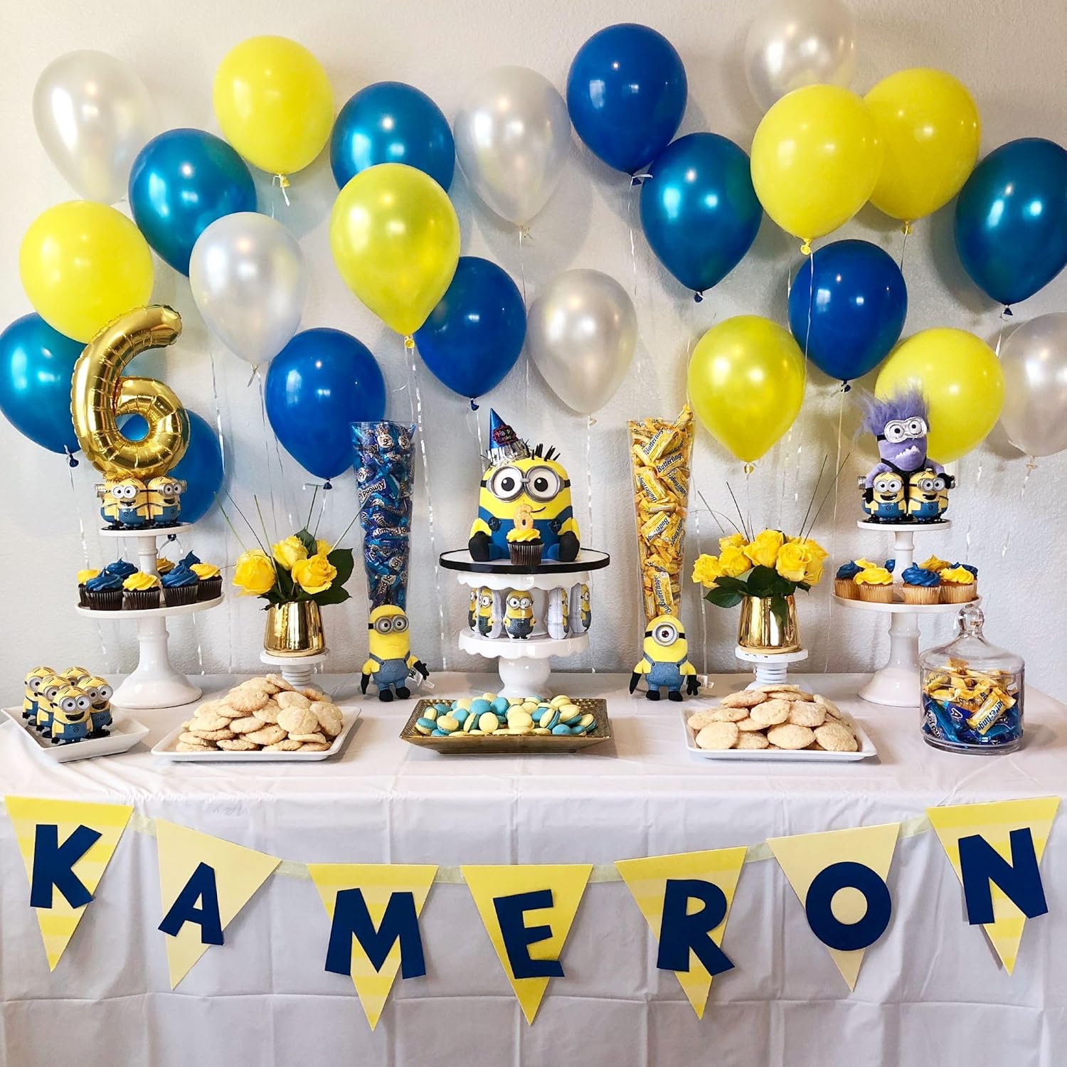 Juego de globos de color azul amarillo, 60 globos de fiesta azul marino, amarillo mate, blanco, globos de látex para helio de látex para niños,