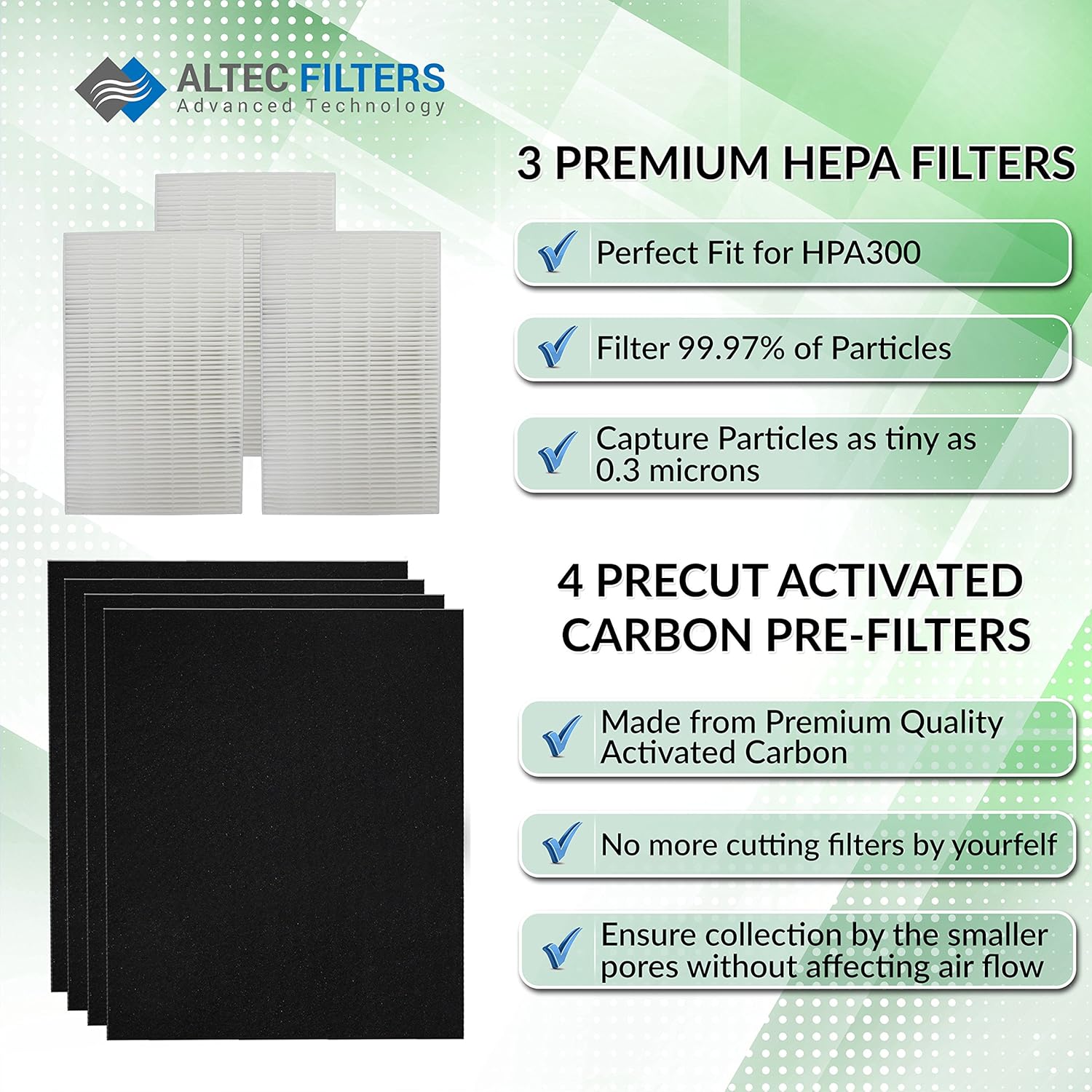 HPA300 – Filtros de repuesto HEPA de alta calidad compatibles con purificador de aire Honeywell, 3 filtros HEPA más 4 prefiltros de carbón activado