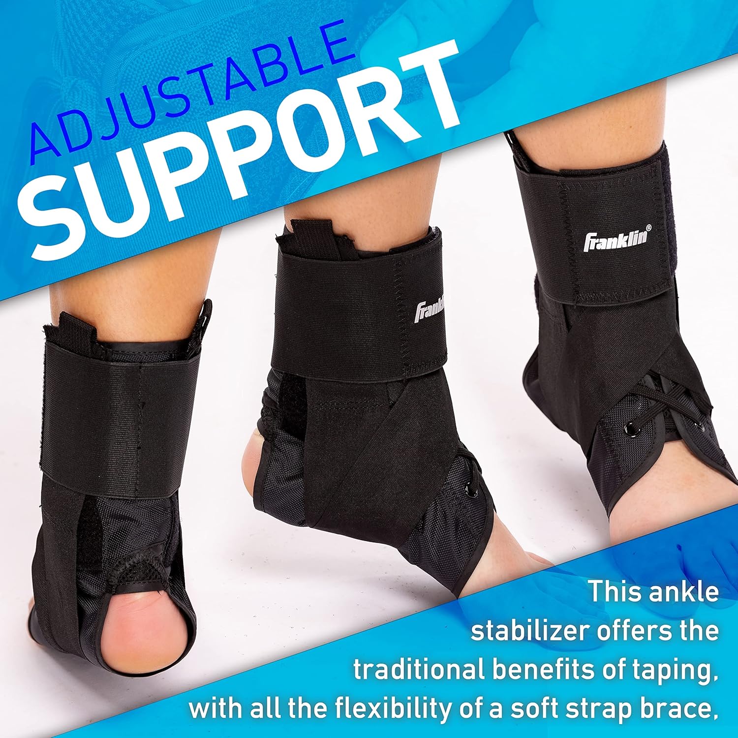 Franklin Sports Tobillera – Estabilizador de soporte de tobillo ajustable – Soporte de compresión para esguinces de tobillo y dolor – Tobillera