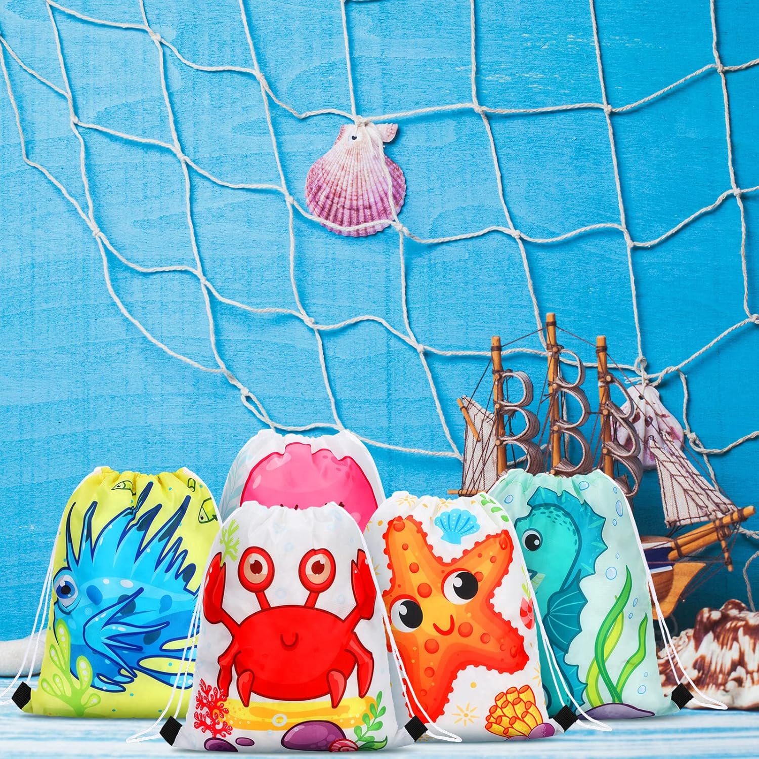 24 bolsas con cordón de animales marinos, mochila para regalo de fiesta de vida marina, bolsas de regalo para fiesta de océano, bolsas de regalo