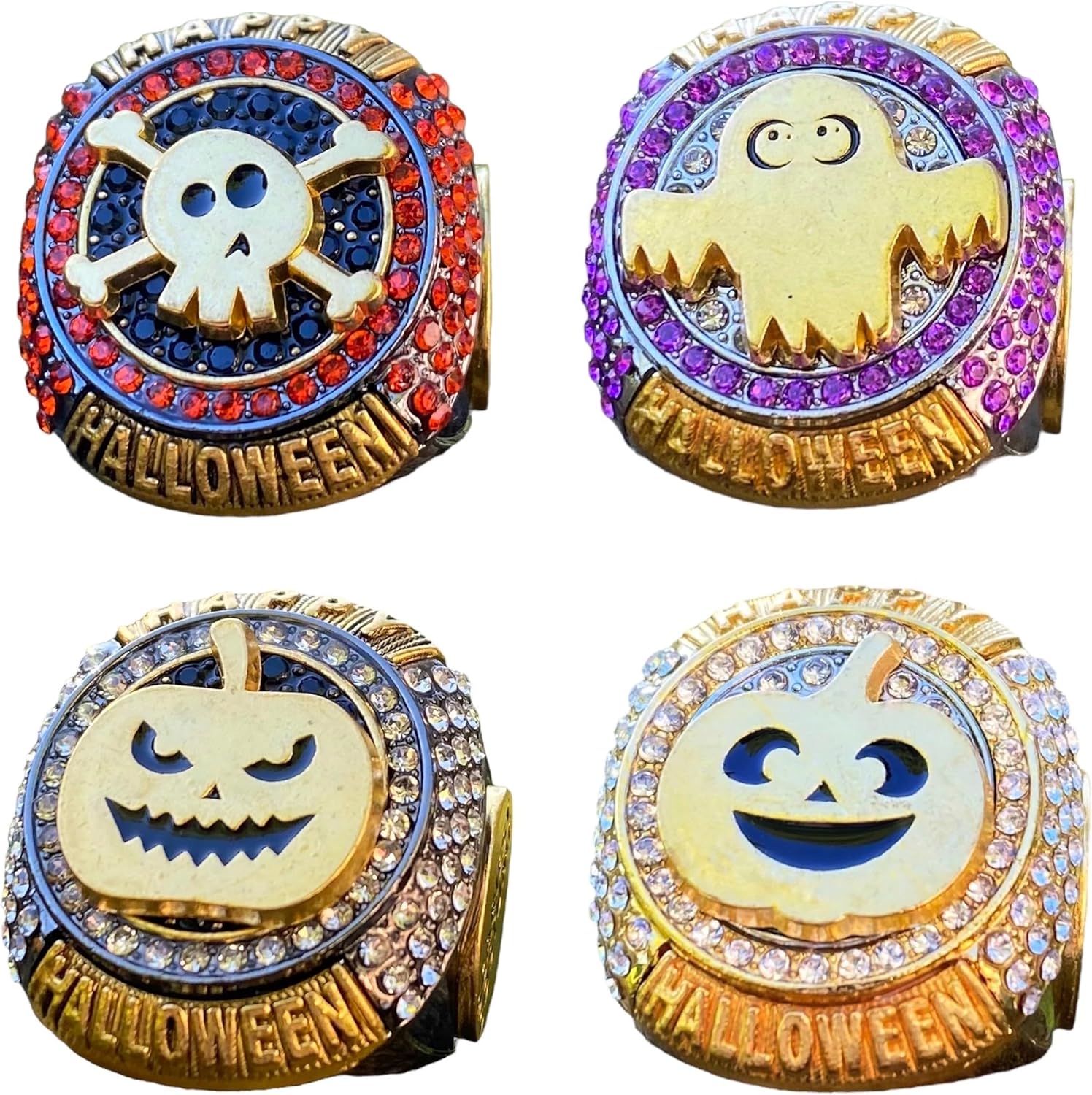 Juego de anillos de trofeo de campeonato de Halloween para el más aterrador, el mejor y más divertido y lindo concurso de disfraces, medalla de