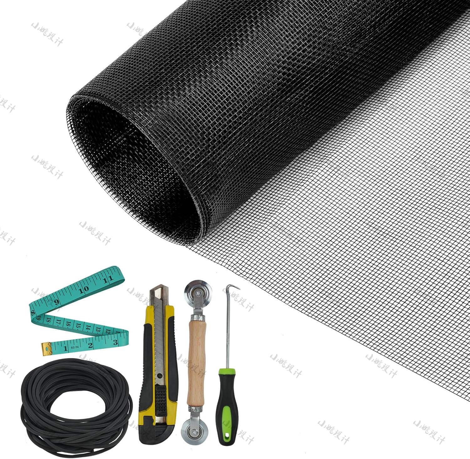 Kit de repuesto de reparación de puerta de mosquitera para ventana, incluye malla de fibra de vidrio, herramienta rodante con ranuras, cortador,