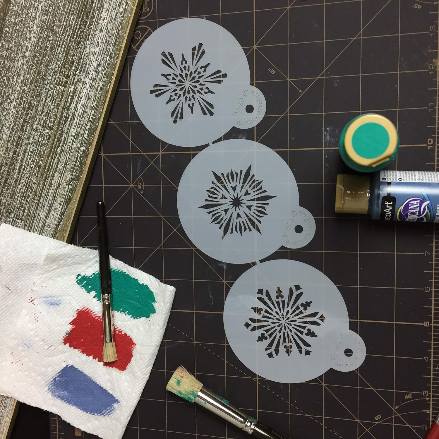 Designer Stencils Pequeños copos de nieve de cristal, 3 plantillas de galletas, beigesemitransparente