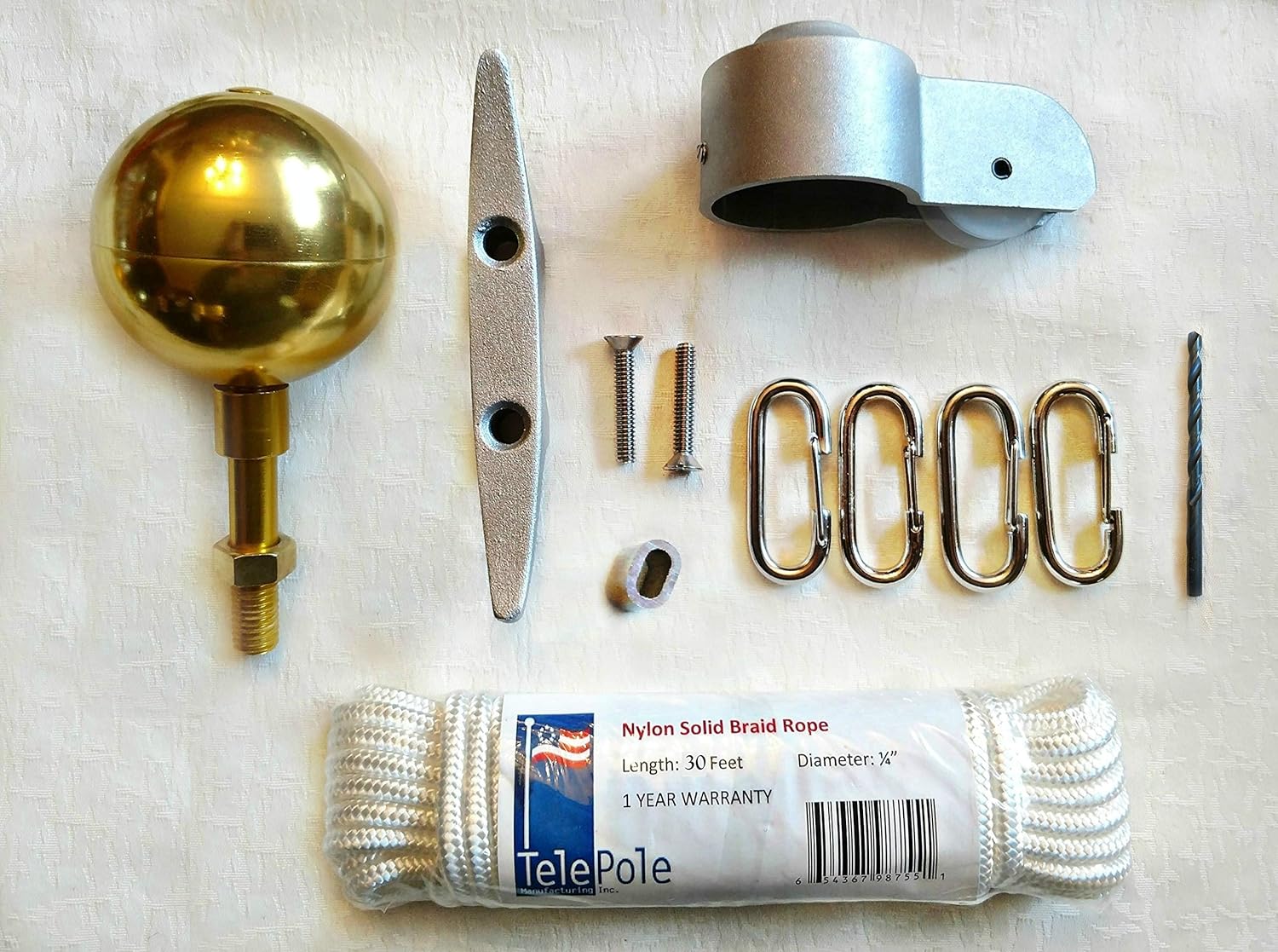 Telepole – Kit de cuerda para asta de bandera HD, se adapta a telepolo y otros mástiles de bandera de 2 pulgadas de diámetro, cuerda de 45 pies