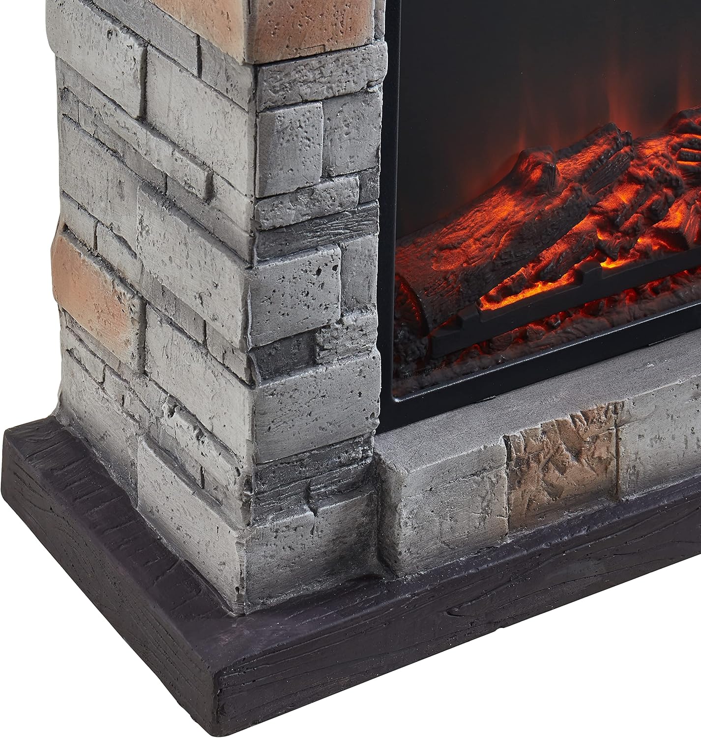 Edwin’s Choice Chimenea eléctrica con chimenea, chimenea de piedra sintética de 28 pulgadas de ancho, chimenea independiente, efecto de llama