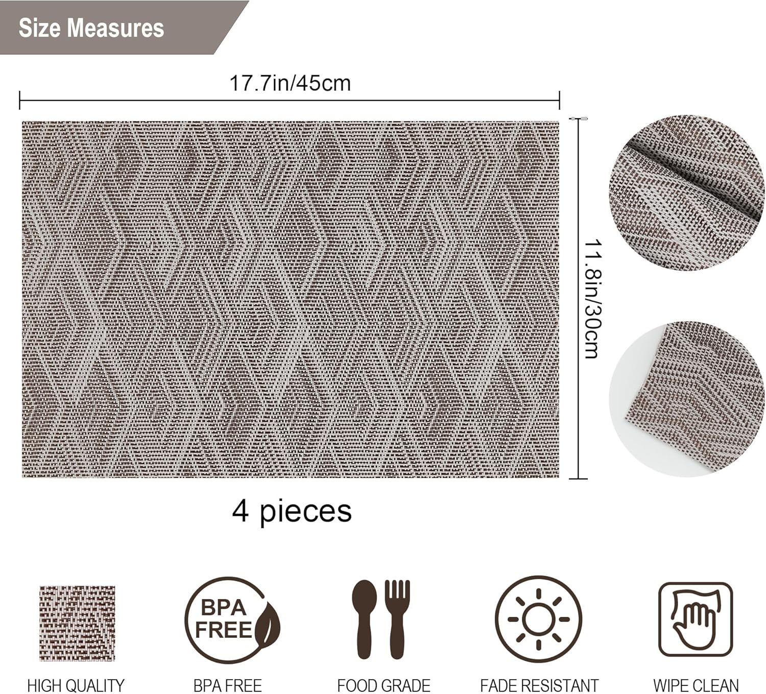 fanquare Juego de 4 manteles individuales con patrón de rombos, manteles individuales de PVC fáciles de limpiar para cocina, mesa de comedor,