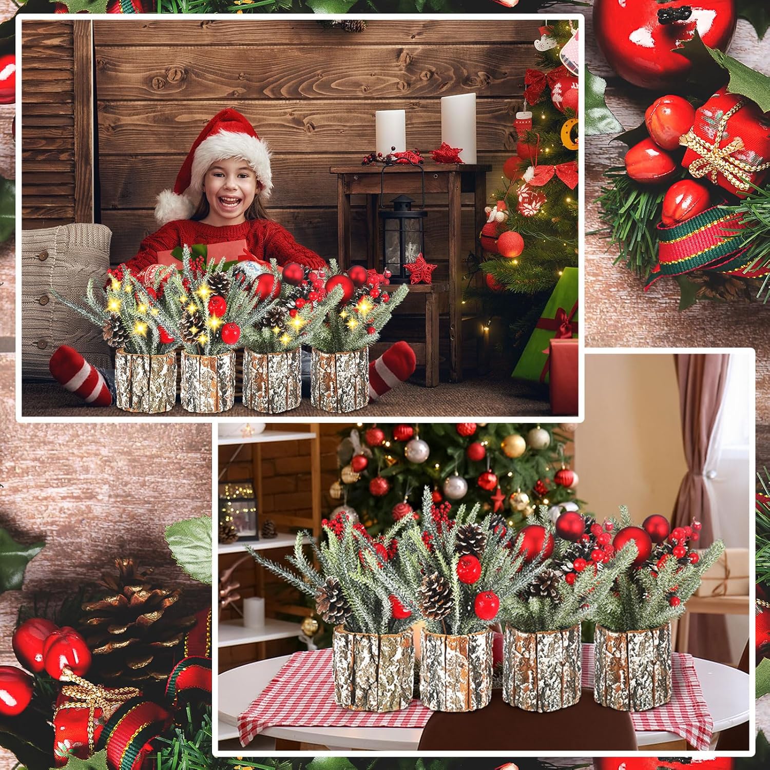 4 piezas de árbol de Navidad pequeño de 13.8 x 11.8 pulgadas, mini decoración de árbol de Navidad artificial de mesa, mini árbol de Navidad con