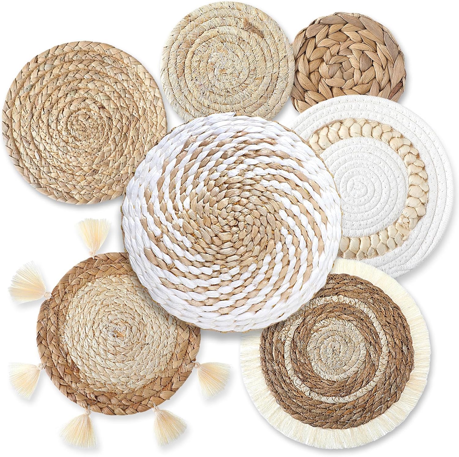 Beeveer 7 cestas de pared bohemias para colgar en la pared, de mimbre rústico, para casa de campo, salas de estar, dormitorios, decoración de cocina
