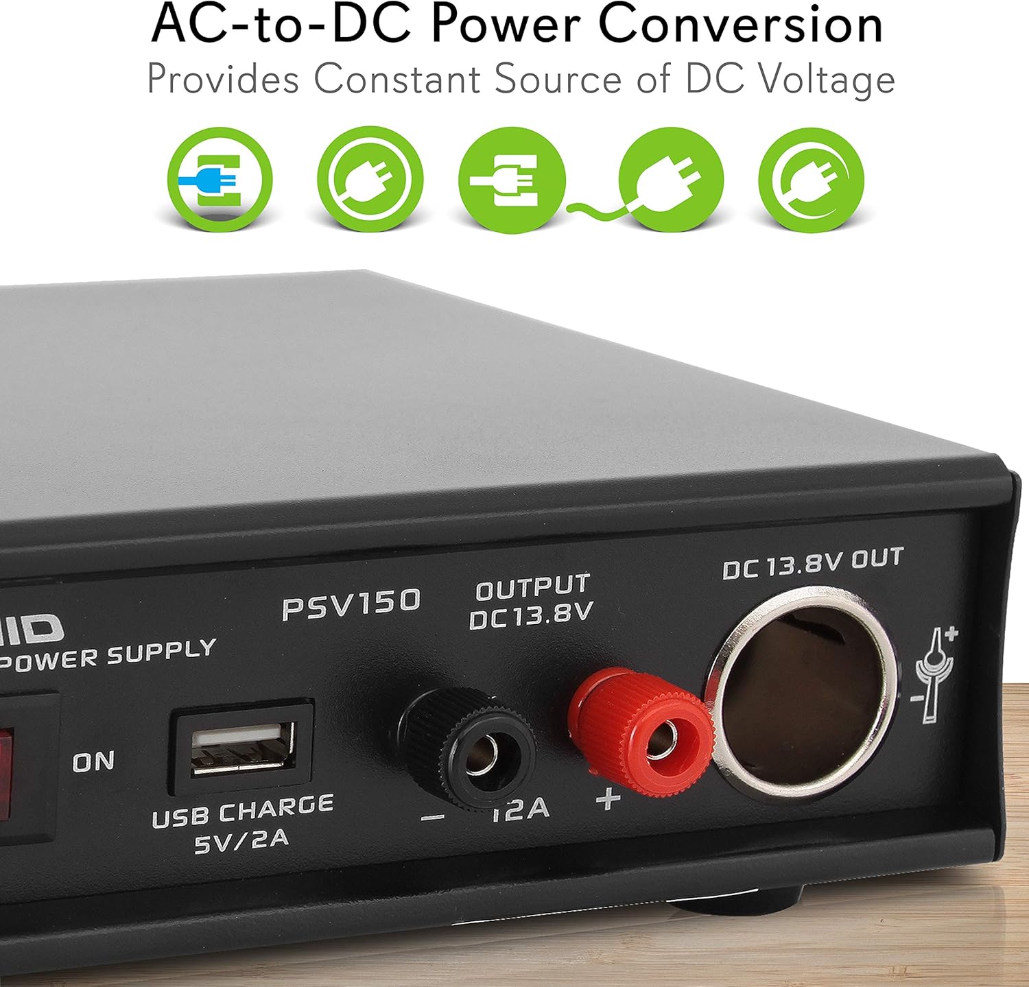 Pyramid Convertidor universal de fuente de alimentación AC-DC 12V entrada de CA dual de 115230V, puerto USB, terminal de tornillo para encendedor de