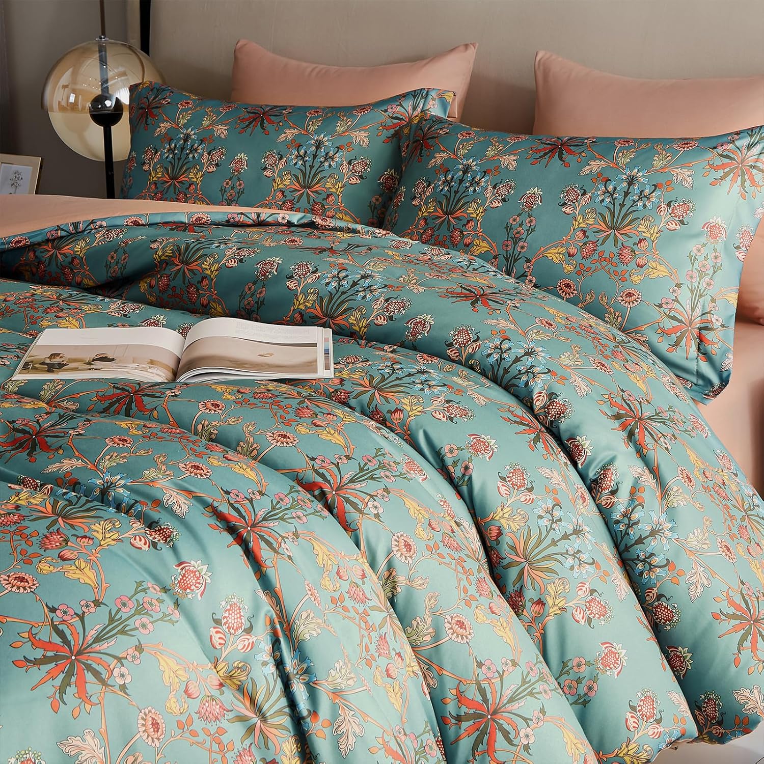 Cupocupa Juego de edredón queen edredón de 7 piezas para cama tamaño queen edredón ultrasuave y ligero queen juego de cama floral para todas las