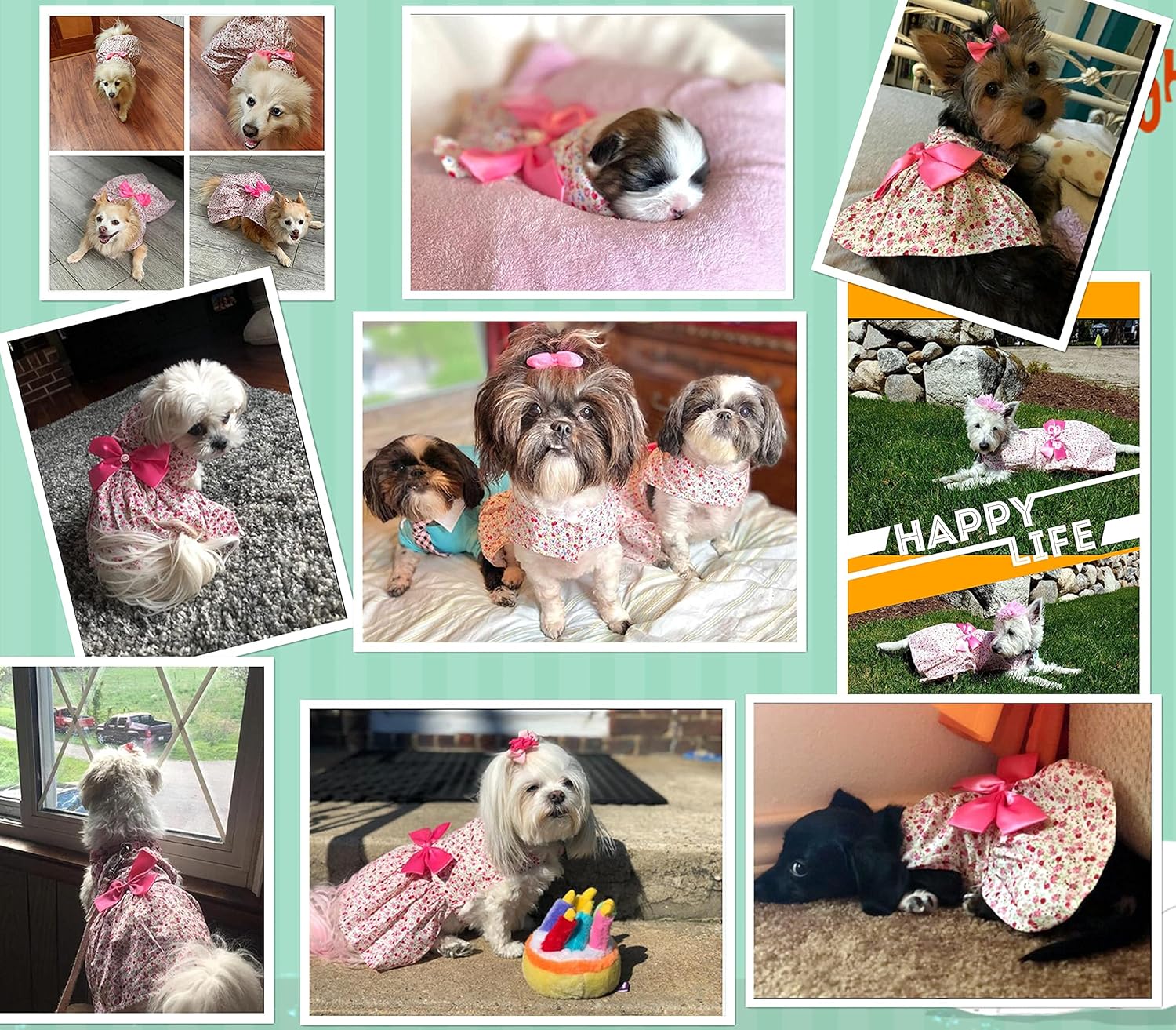 Vestido veraniego de estampado floral y moño para gatas o perritas pequeñas