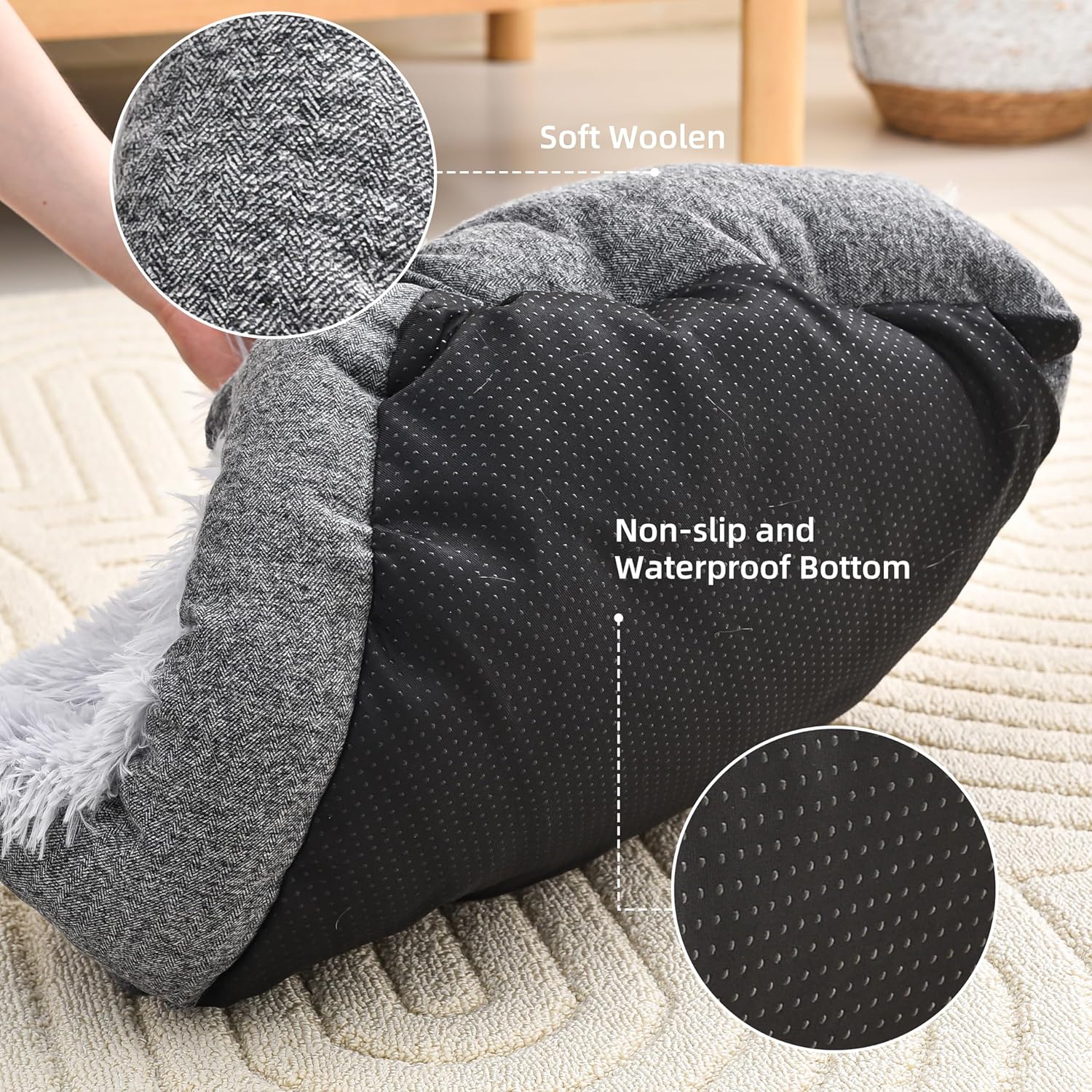 Aalklia Cama para gatos en interiores, sofá calmante, lavable, suave, cálido, esponjoso, con parte inferior antideslizante, gris, 20 x 19 x 6
