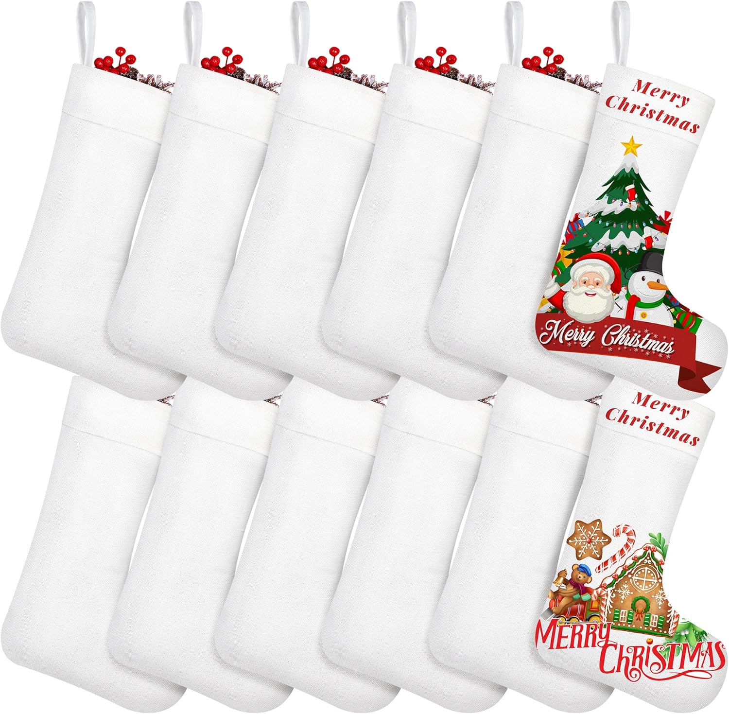 Aodaer 12 medias de arpillera de sublimación de Navidad lisas para colgar en el árbol, chimenea, impresión de transferencia de calor, decoración