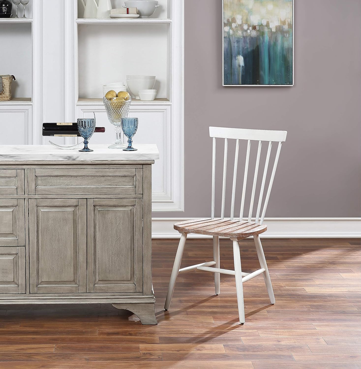 OSP Home Furnishings Eagle Ridge – Sillas de comedor tradicionales de madera maciza estilo Windsor, paquete de 2, color crema
