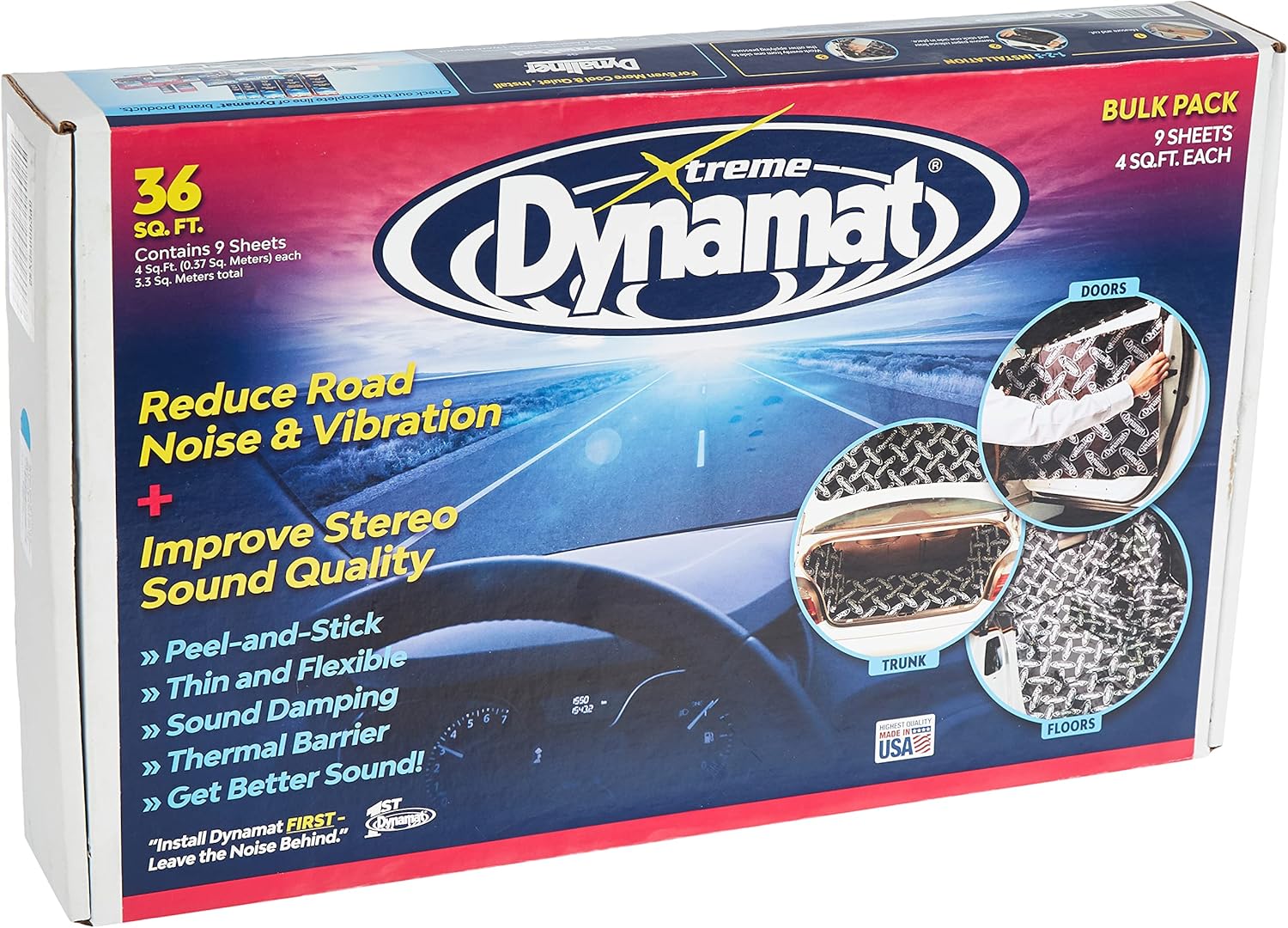 Dynamat 10455 18″ x 32″ x 0.067″ – Amortiguador de sonido autoadhesivo de grosor (9 hojas)  DYNAMAT 10007 Dyna-Roller Herramienta de instalación