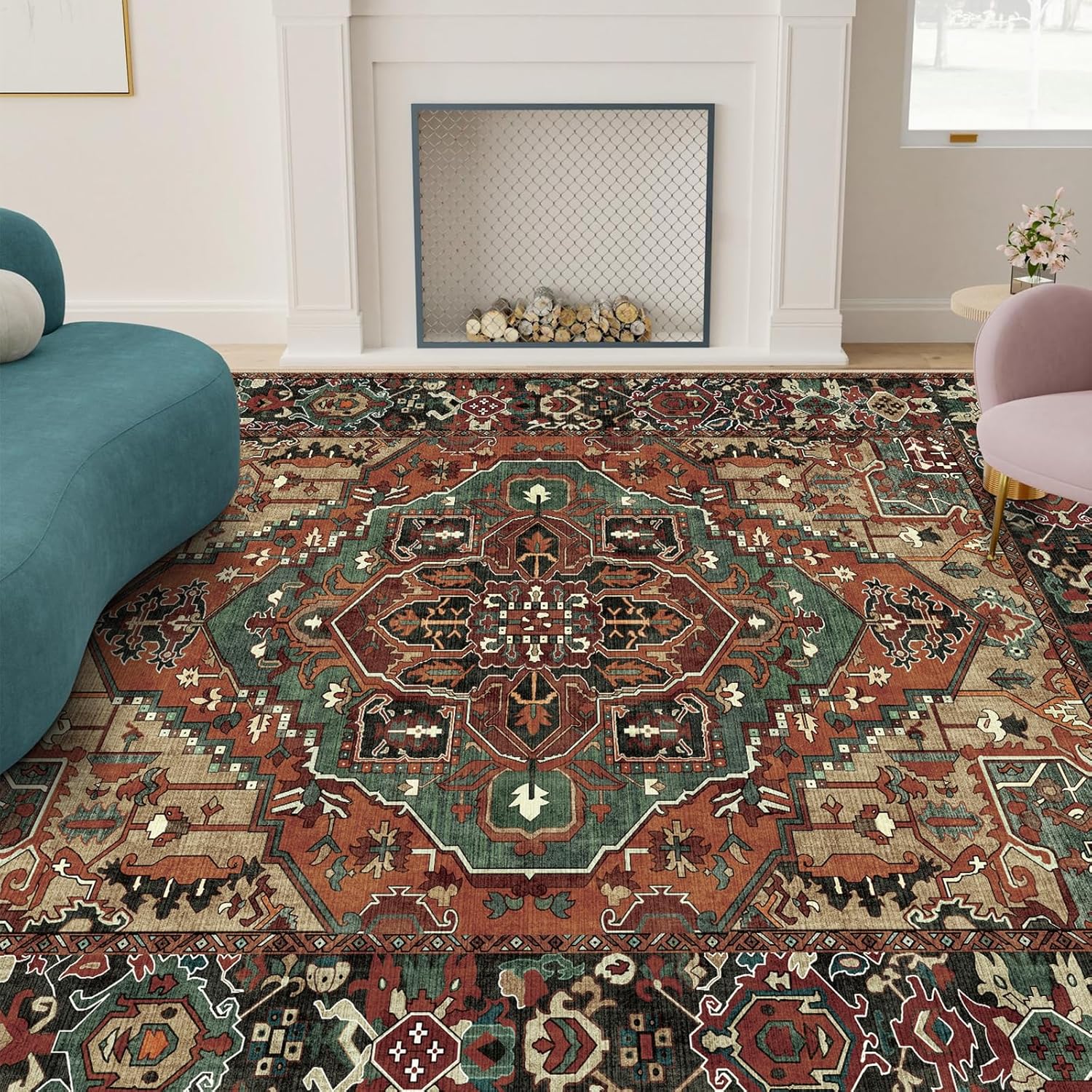 Worxvell Alfombras lavables de 5 x 7 pies para sala de estar, antideslizantes, grandes y desgastadas, orientales, suaves, para dormitorio, alfombra
