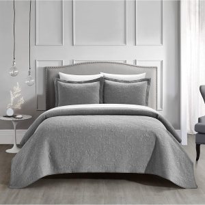 New York & Company Austin 3 Piece Cotton Blend Quilt Set Stone Washed Textured Floral Pattern Bedding – Pillow Shams Included, Queen, Grey New York & Company Austin 3 Piece Cotton Blend Quilt Set Stone Washed Textured Floral Pattern Bedding – Pillow Shams Included, Queen, Grey