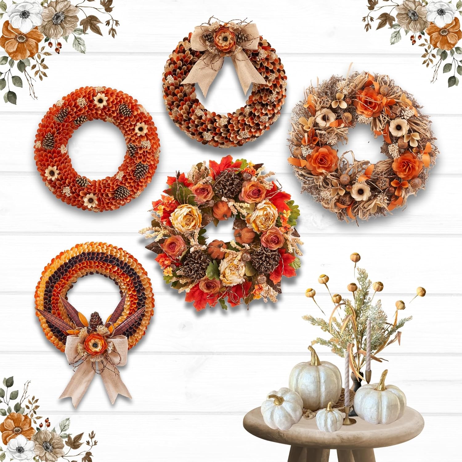 Corona floral de madera de cosecha de otoño de 22 pulgadas, coronas de otoño hechas a mano de primera calidad para puerta delantera, perfecta para