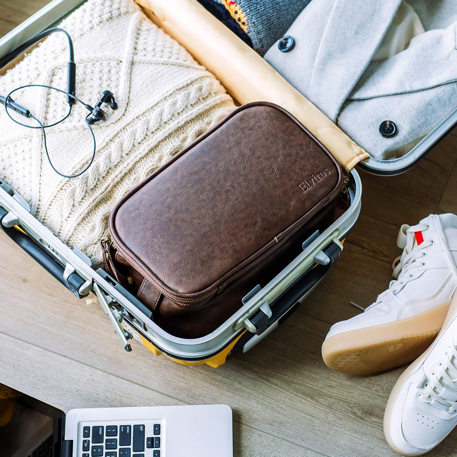 Elviros – Bolsa para artículos de aseo personal para hombre, resistente al agua, organizador de artículos de aseo personal para viajes largos, de