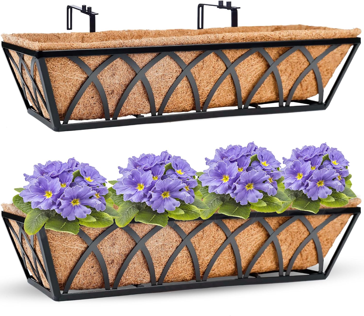HFHOME Maceta de 24 pulgadas para ventana, incluye forro de coco, caja de ventana de 24 pulgadas de diámetro con forros de fibra de coco, cesta