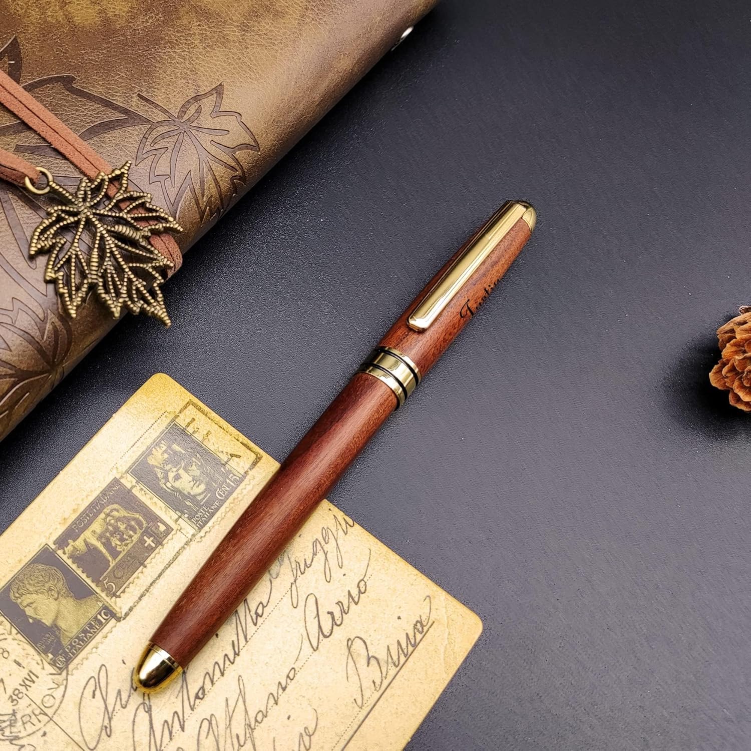 Bolígrafo de acción de perno personalizado, grabado gratis de madera + bolígrafo de metal con 2 repuestos, regalos personalizados para Navidad, día