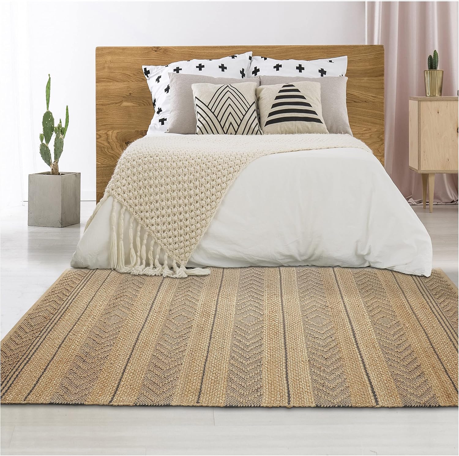 LR Home Alfombra de área de fibra natural geométrica gris tejida a mano, 7 pies 9 pulgadas x 9 pies 9 pulgadas