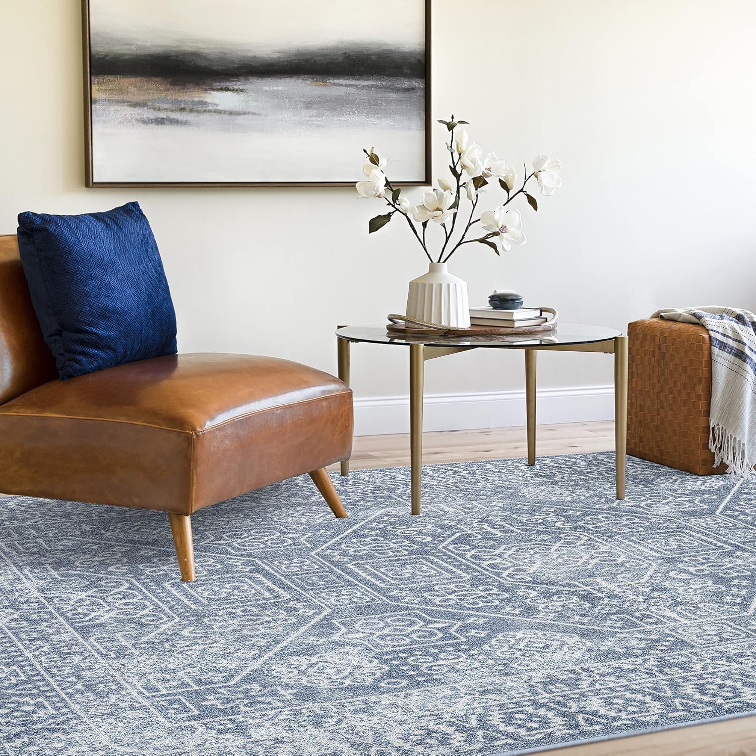 Mabel – Alfombra de área azul de 5 x 7 pies, 5 x 7, alfombra de área para sala de estar, comedor, alfombra de dormitorio, alfombra de entrada