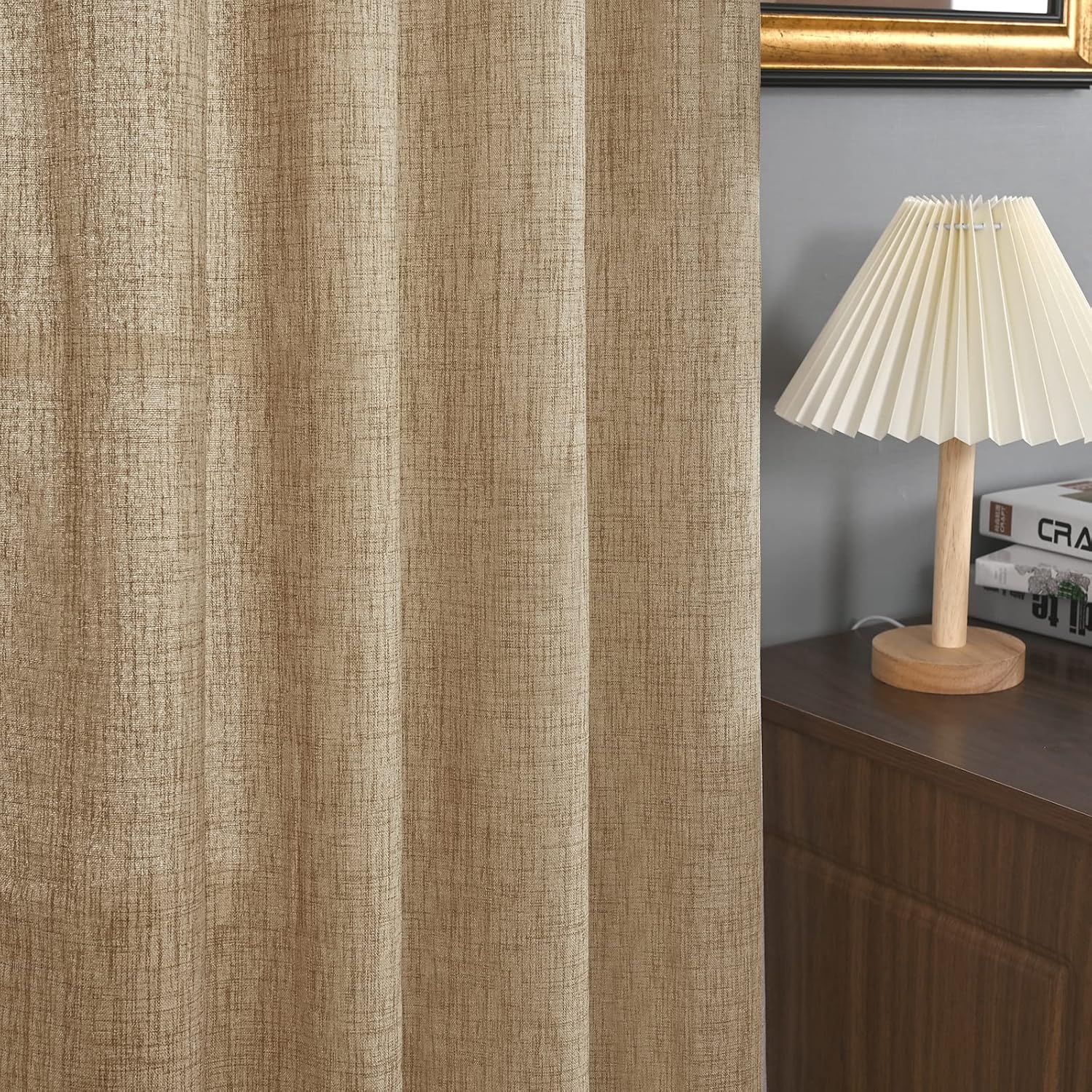 YoungsTex Cortinas de lino de 63 pulgadas de largo, cortinas texturizadas de arpillera con ojales de bronce, filtrado de luz de privacidad para sala