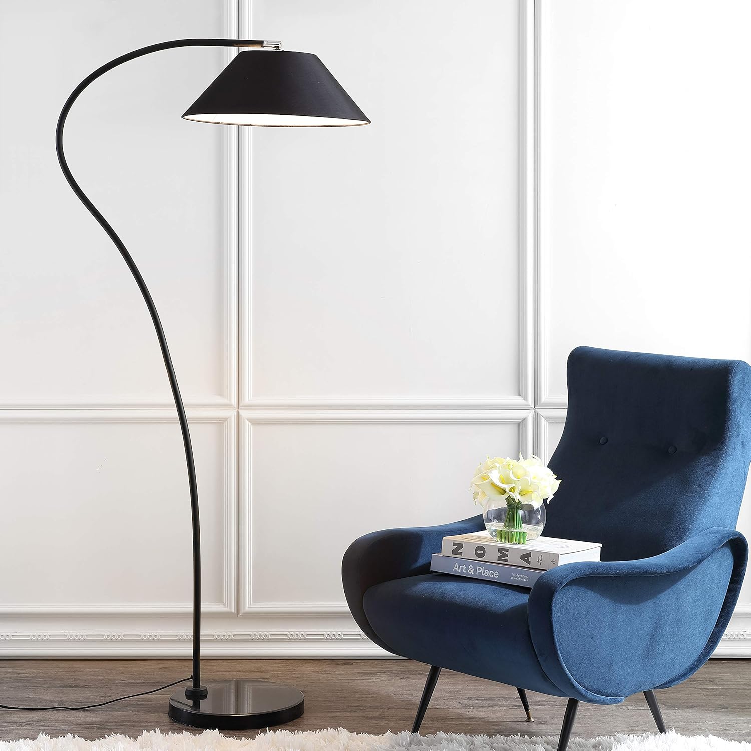 SAFAVIEH Lighting Collection Lumi Mid-Century – Lámpara de pie de arco de pie estilo retro escandinavo de 69 pulgadas, para sala de estar,