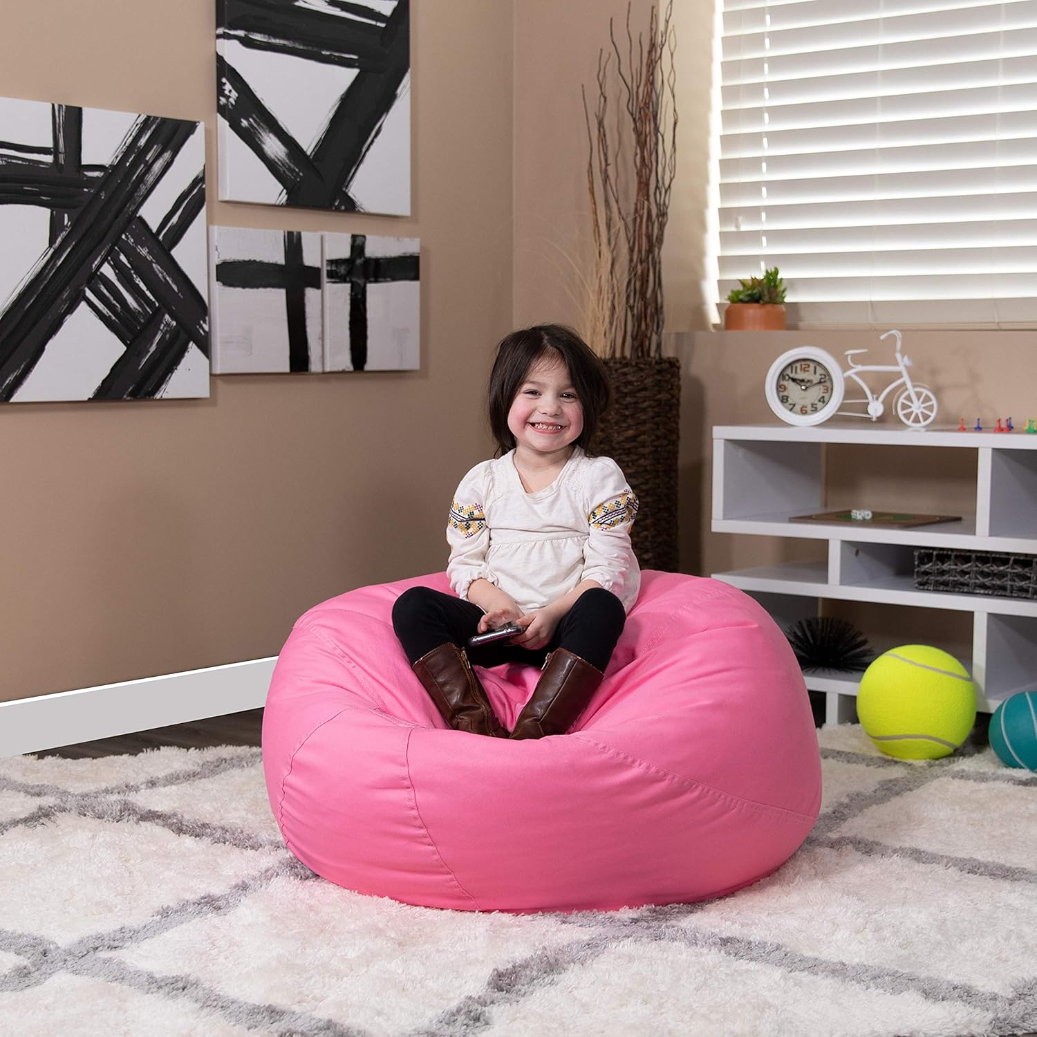 Flash Furniture Puf sólido para niños., Algodón, Rosado claro