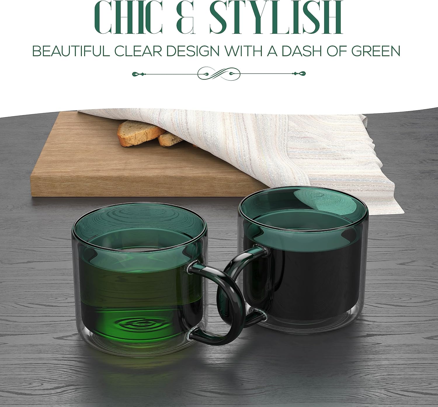 elle decor Tazas de café de doble pared, juego de 2, bonitas tazas de café, té y vidrio de leche con asa, taza de espresso aislada, 10 onzas, juego