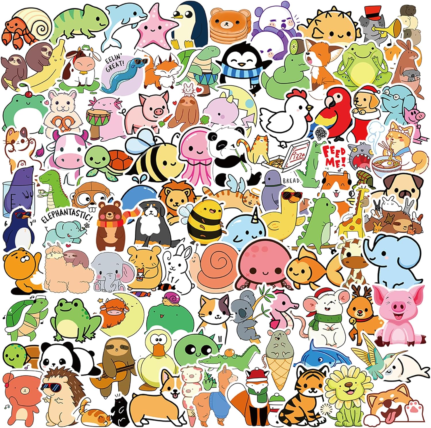 Dorgua 100 calcomanías de animales bonitos, calcomanías de vinilo de animales no repetitivos, calcomanías de animales lindos impermeables para