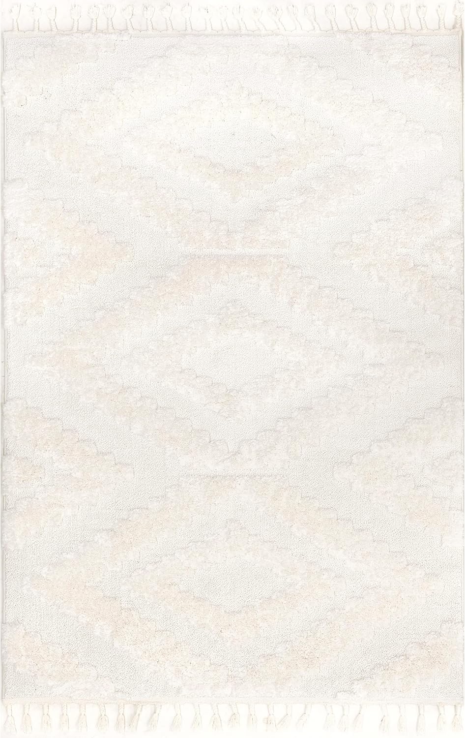 nuLOOM Tinsley – Alfombra geométrica alta y baja con borlas, 4 x 6, color beige