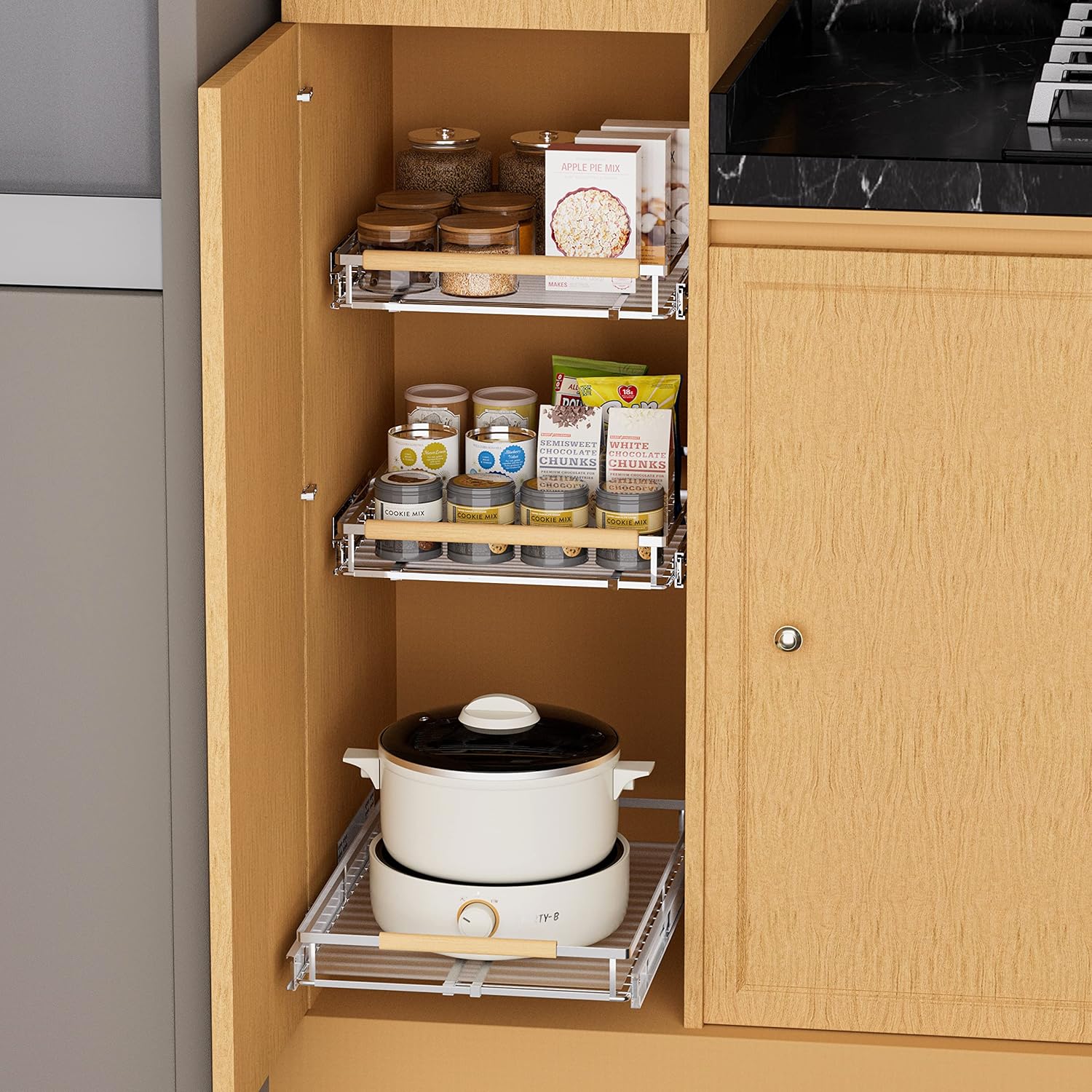SANNO Organizador de gabinete extensible deslizante, organizador de gabinete extraíble, estante deslizante de cocina debajo del fregadero, estantes