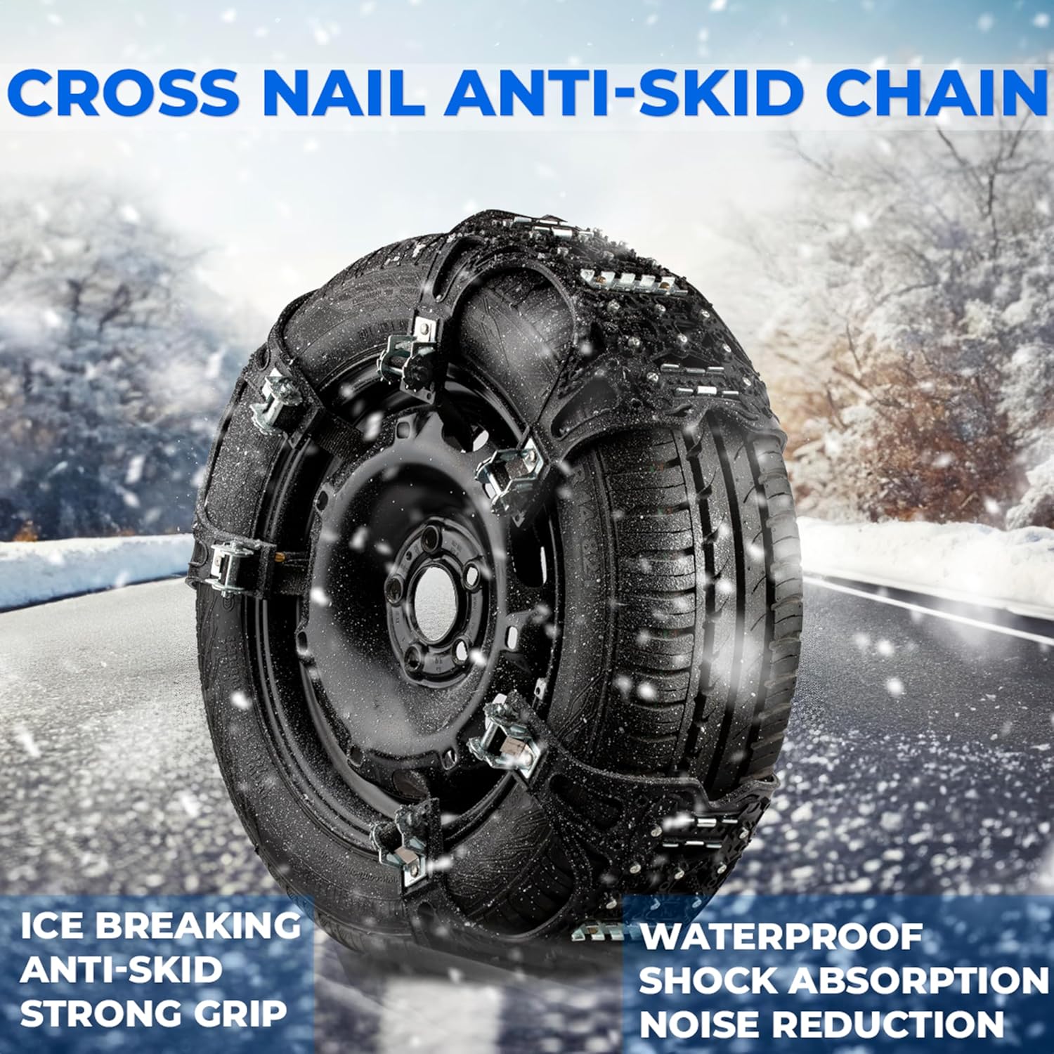 Zone Tech – Cadenas de nieve para automóvil, paquete de 6 unidades, color negro, mejoradas, de alta calidad, fuertes y duraderas, antideslizantes,