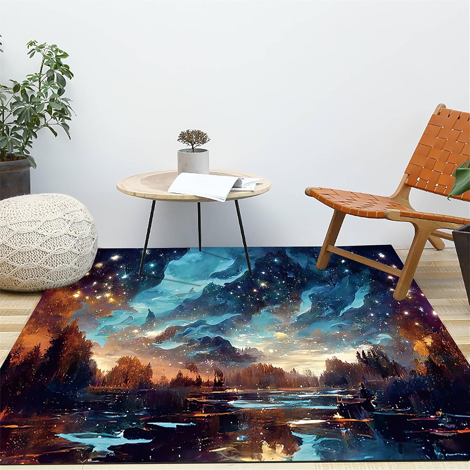 Alfombra de bosque de 3 x 4 pies, hermoso diseño de impresión 3D de cielo estrellado brillante, diseño de impresión 3D, elegante y grande, adecuada