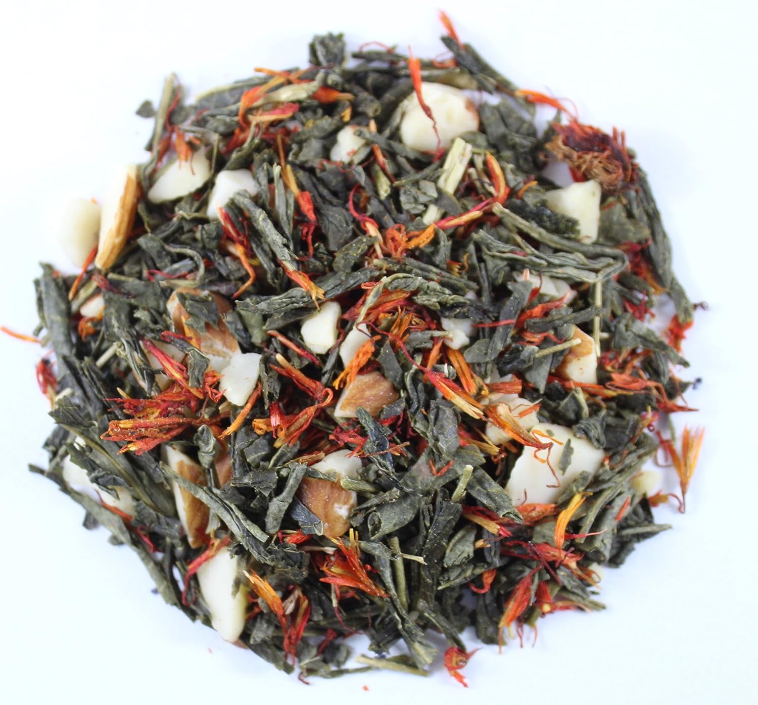 Nelson’s Tea – Amaretto de almendras – Té verde de hojas sueltas – Té verde Sencha, almendras, cerezas secas y cártamo – 2 oz.