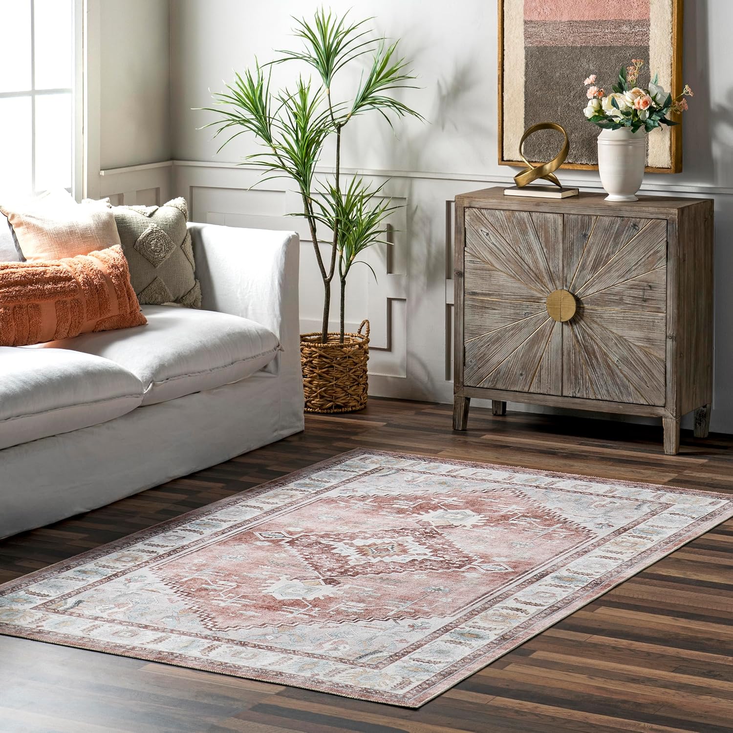 nuLOOM Lawrence – Alfombra tradicional ultrafina, lavable a máquina, 5 x 8 pulgadas, color rubor