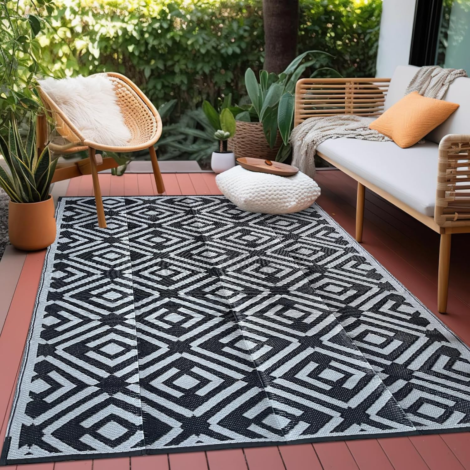 YEARNING Alfombra de paja de plástico para exteriores, 5 x 8 pies, impermeable, para exteriores, interiores, exteriores, accesorios de caravana,