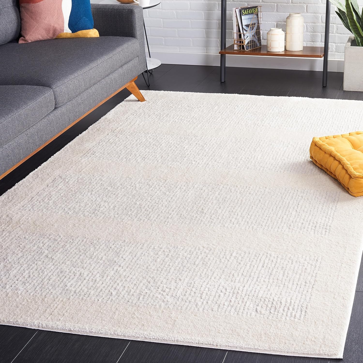 Safavieh Melody Collection – Alfombra de área de 5 x 8 pies, color marfil y gris, diseño moderno, ideal para zonas de alto tráfico en sala de estar,