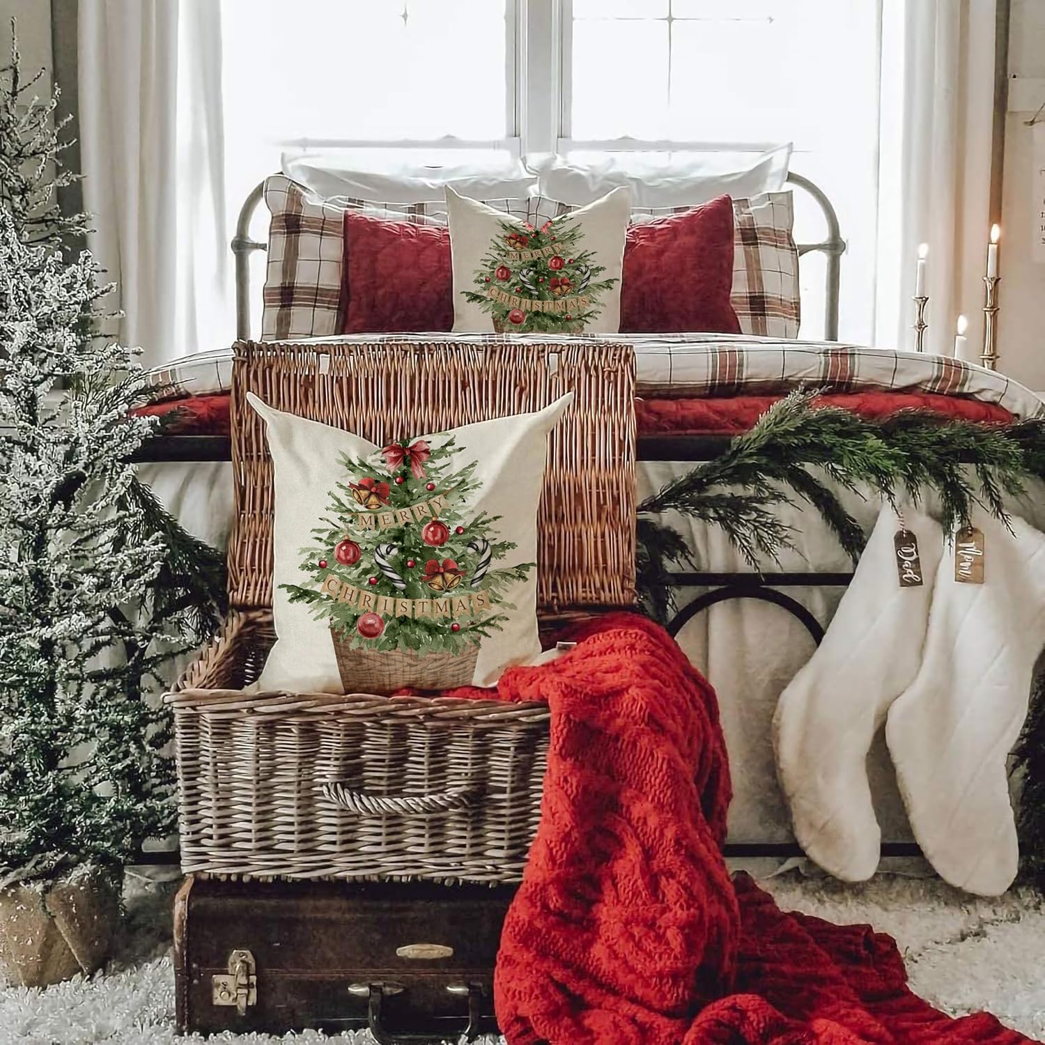 DFXSZ Juego de 2 fundas de almohada de Navidad de 18 x 18 pulgadas, diseño de árbol de Navidad, decoración de invierno y Navidad para el hogar,