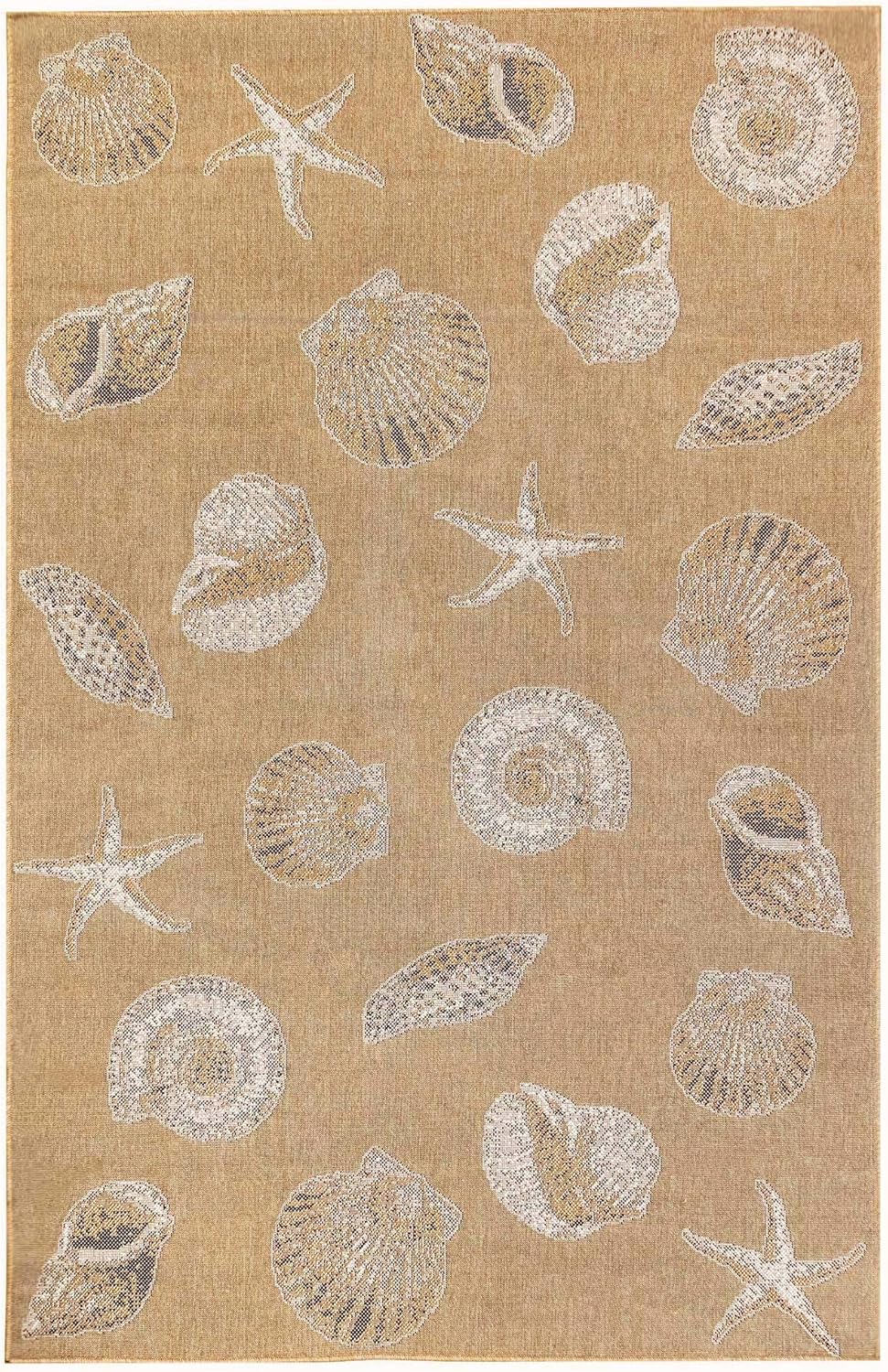 Liora Manne Carmel – Alfombra tejida de perfil bajo y fácil cuidado para interiores y exteriores, color arena, 4 pies 10 pulgadas x 7 pies 6 pulgadas