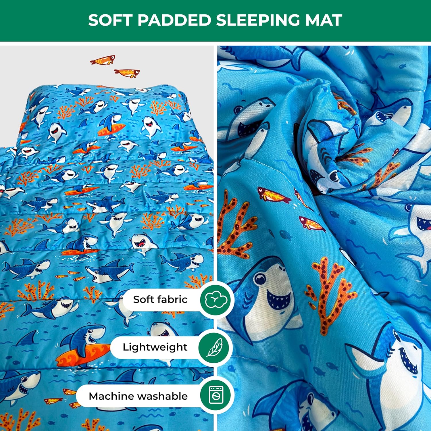 Tapete para siesta para niños pequeños con almohada extraíble, manta ancha. Extra suave, largo saco de dormir enrollado de 55 x 21 pulgadas. Tapete